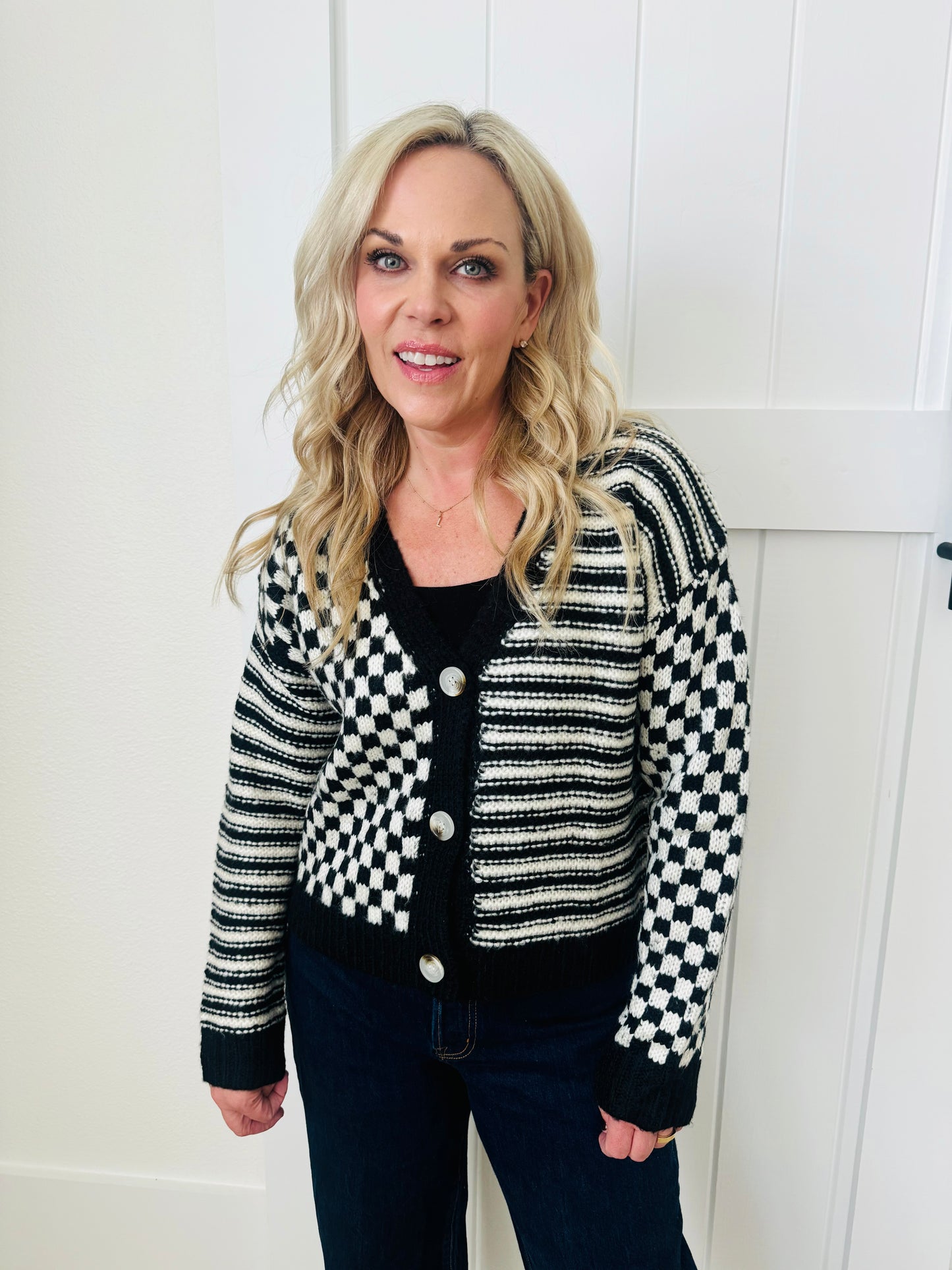 Checker & Stripe Cardigan