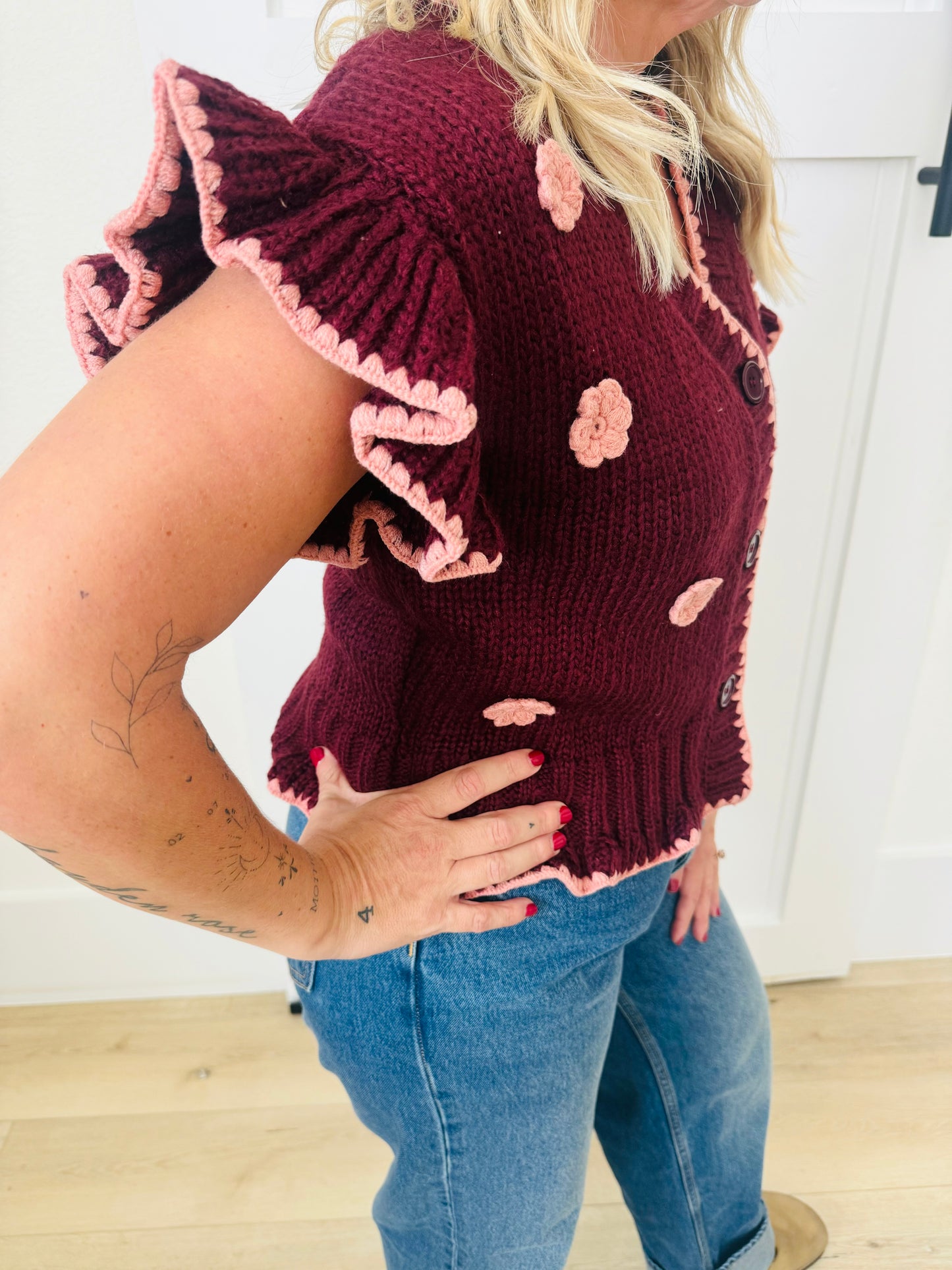 Crochet-Knit Cardigan Vest