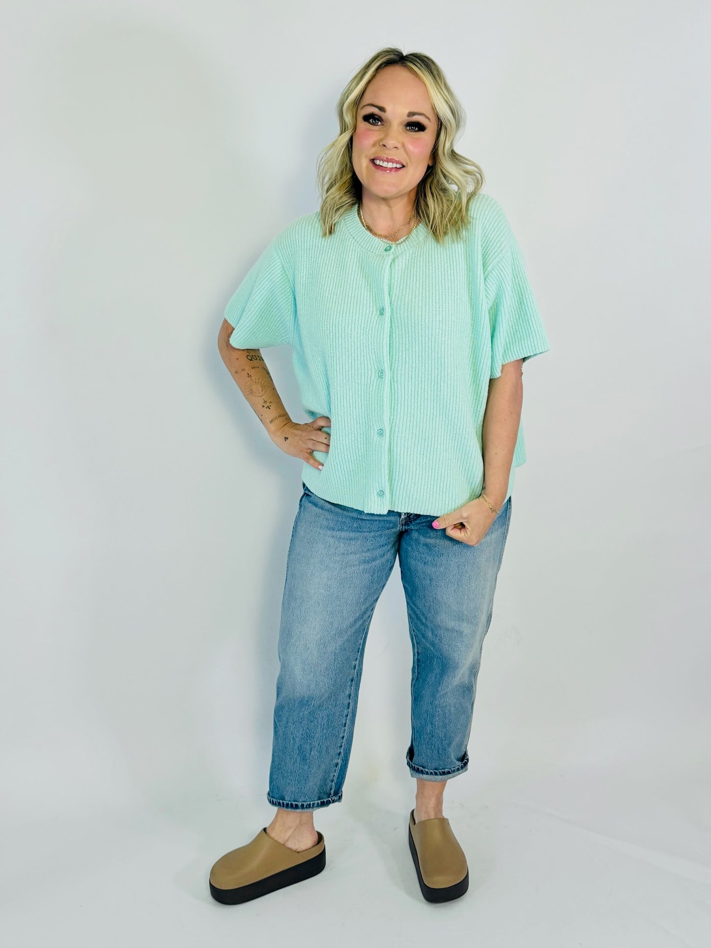 Mint Breeze Button Knit