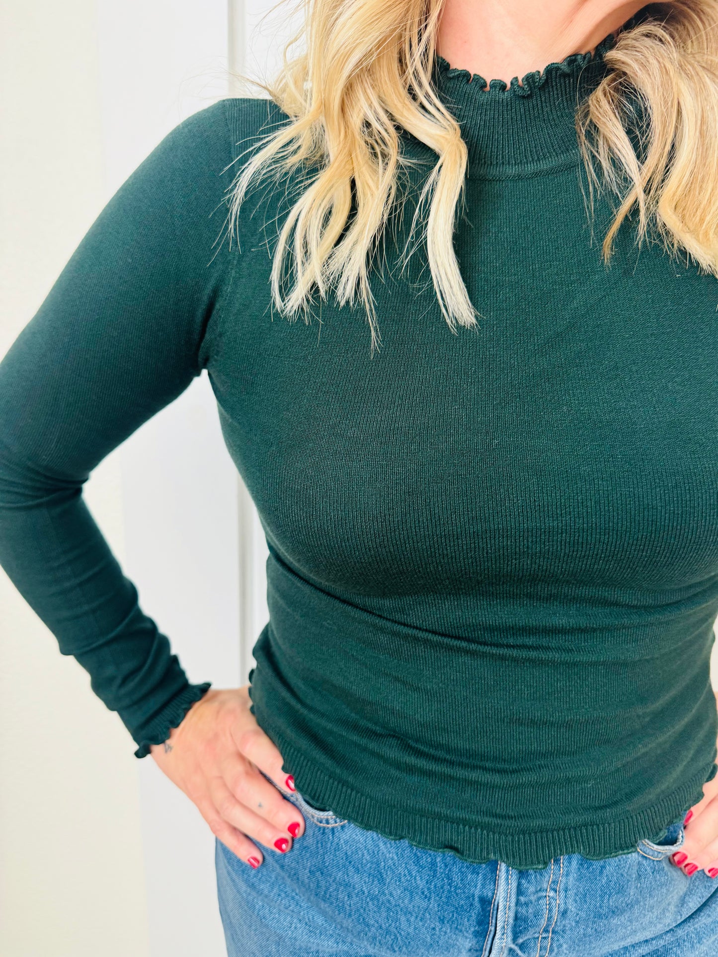 Mock Neck Sweater Top- Hunter green