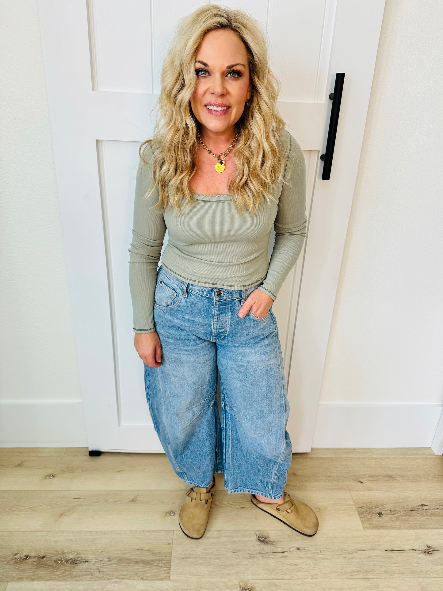 Long Sleeve Ribbed Top- SAGE GREEN