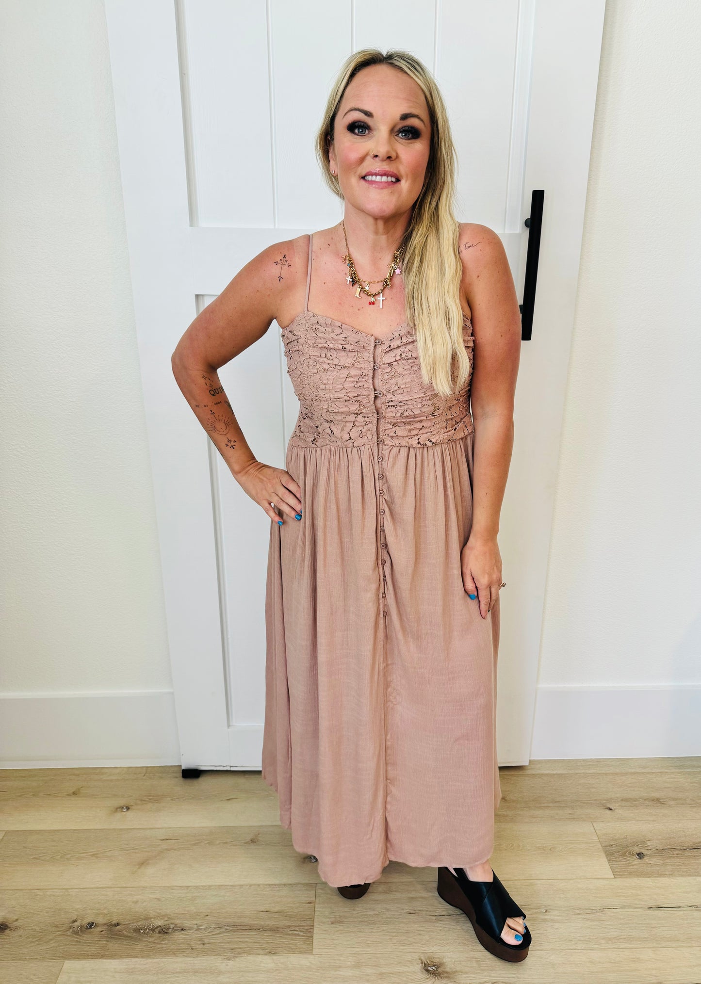 Lace Chiffon Midi Dress