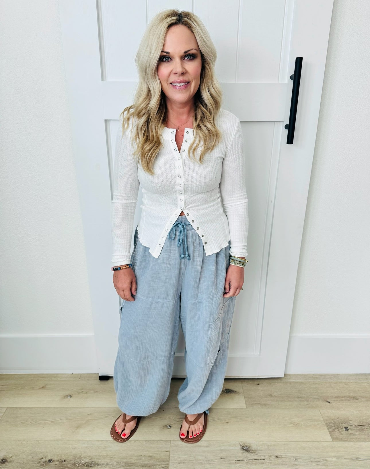 Waffle Button Down Top