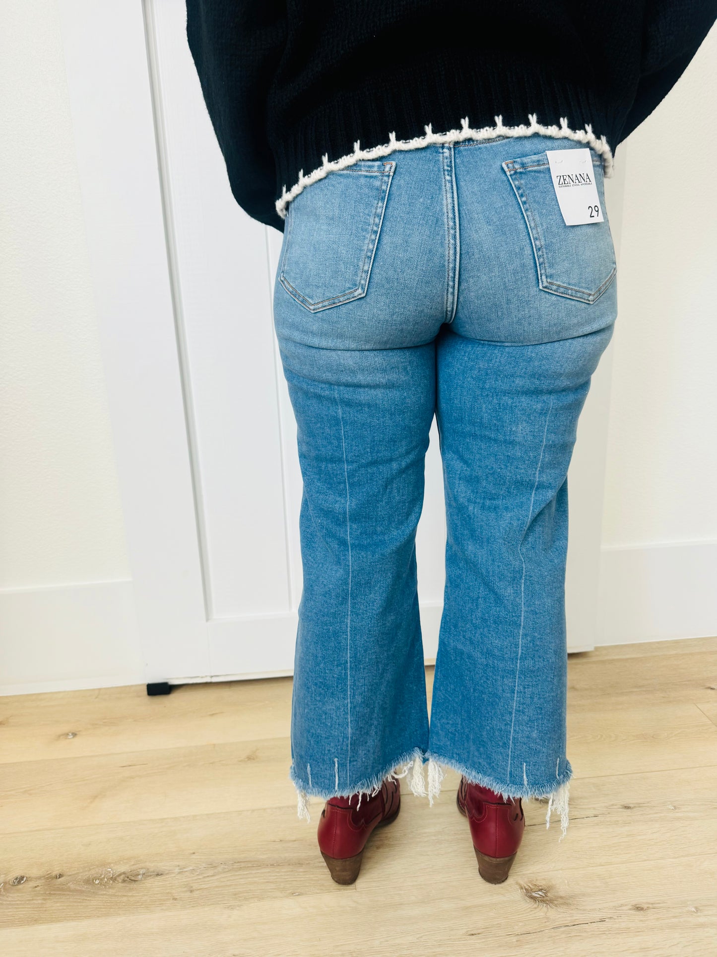 Mid Rise Raw Hem Jean