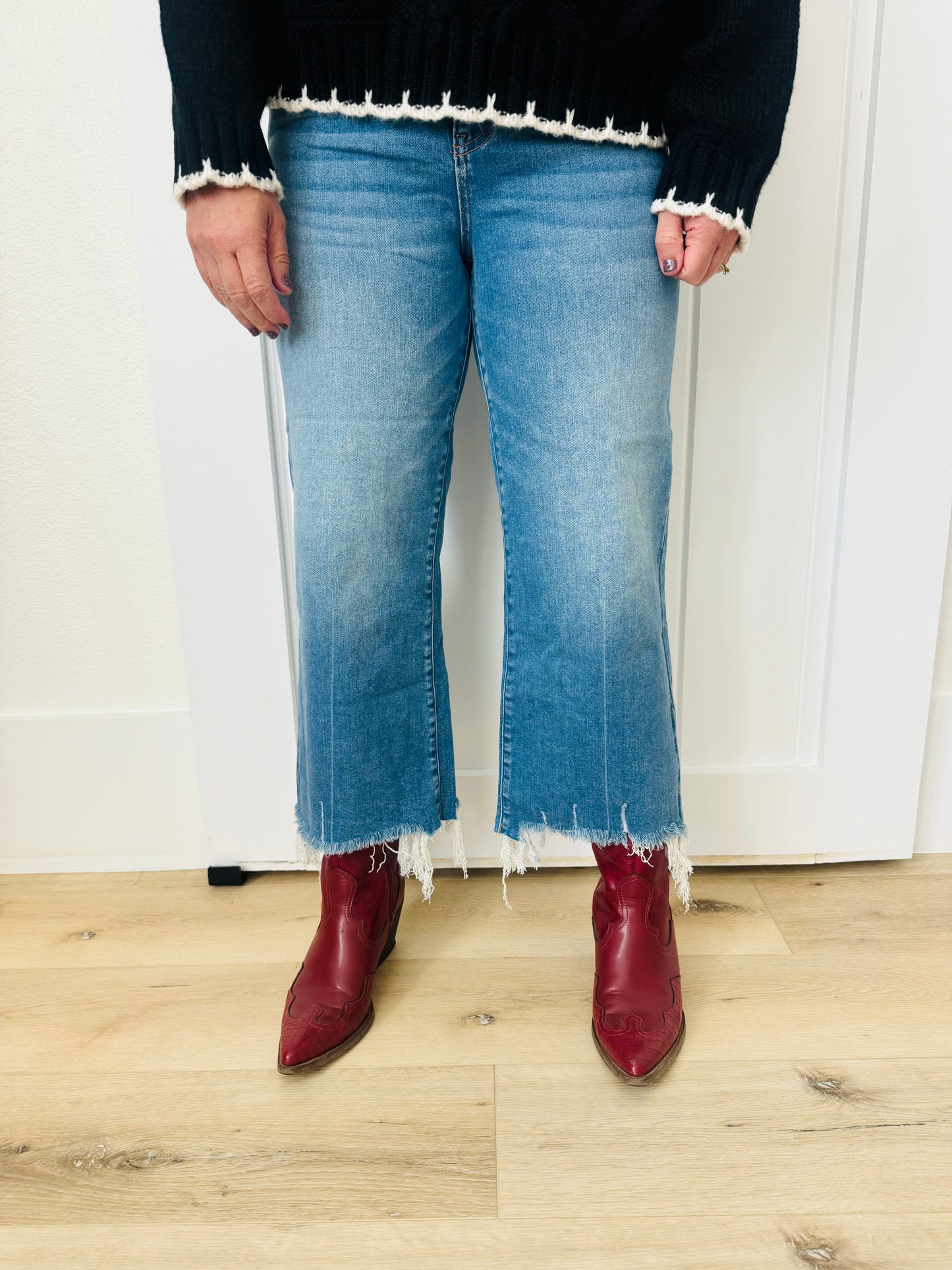 Mid Rise Raw Hem Jean
