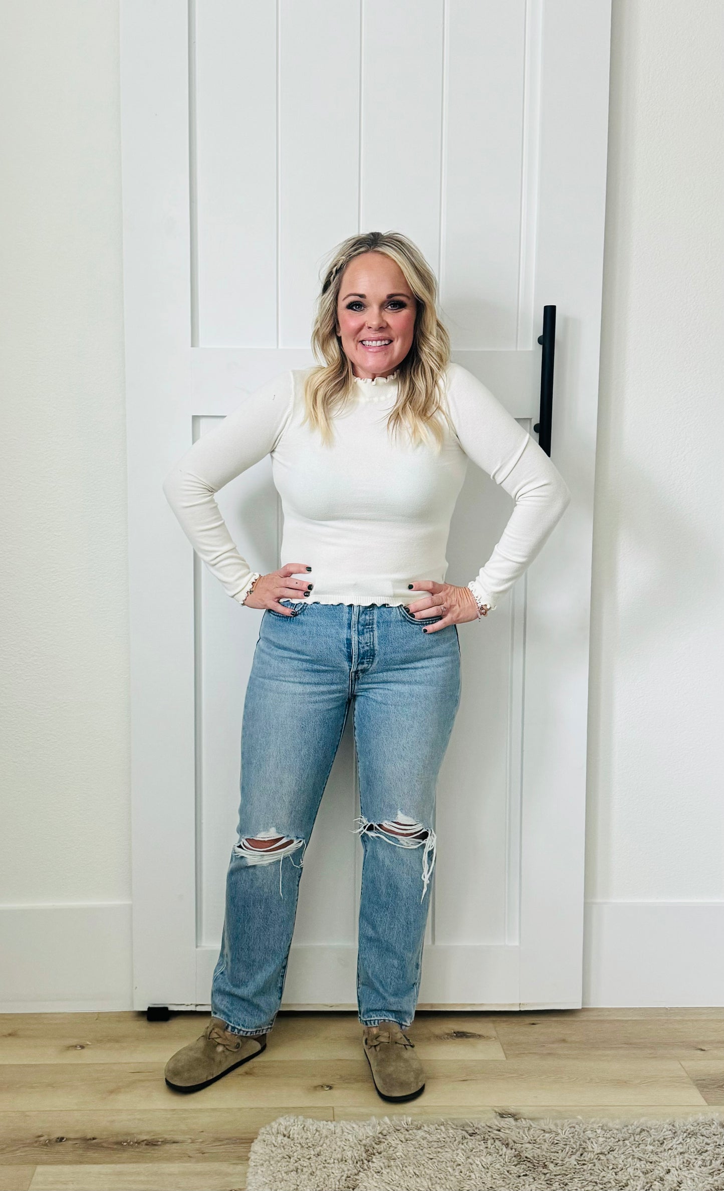 Mock Neck Sweater Top- IVORY