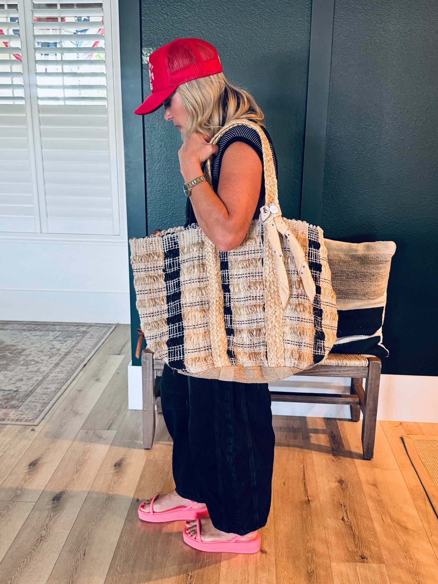 Clark & Co Gingham Woven Tote