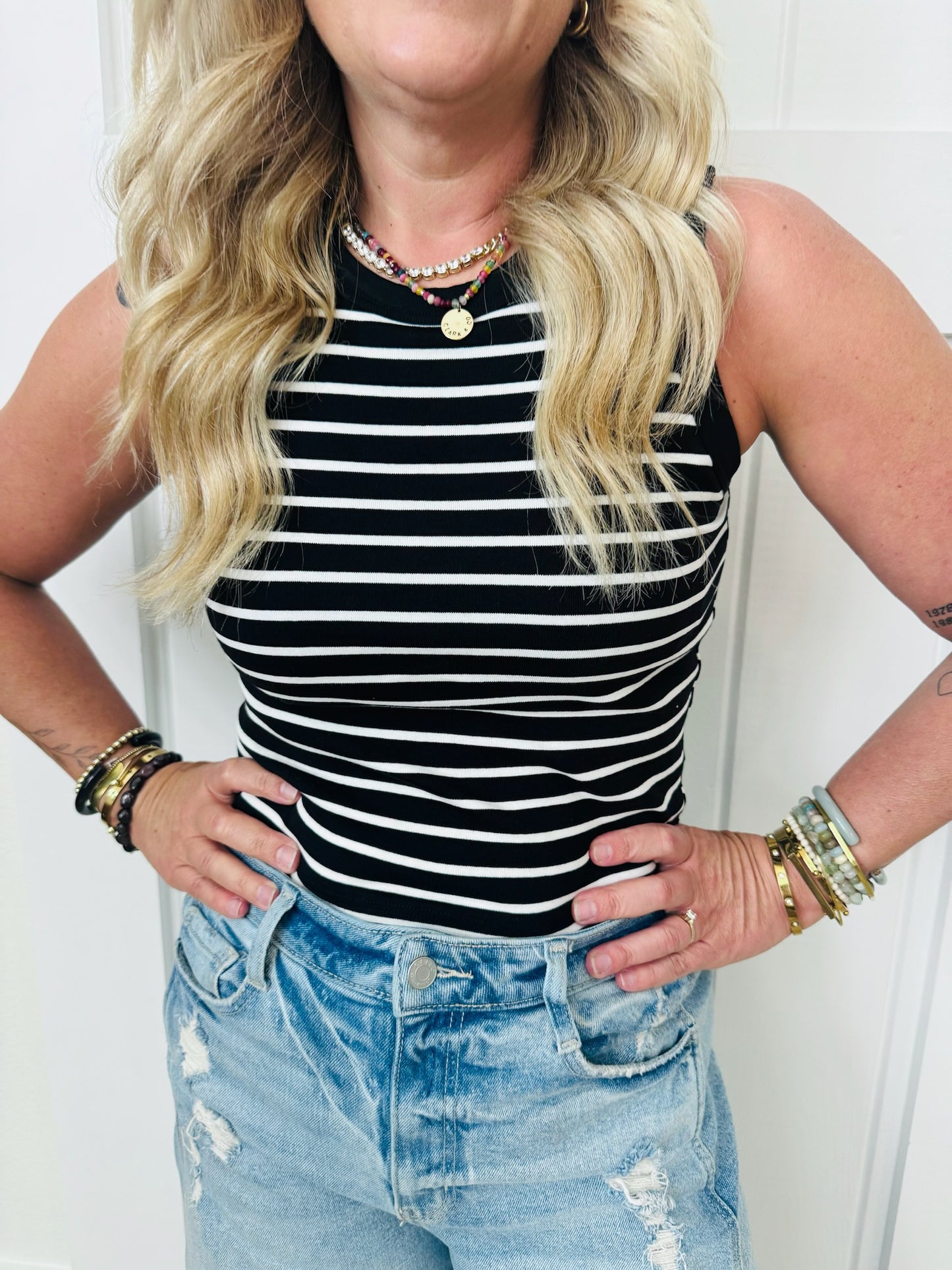 Basic Built in Bra Striped Tank