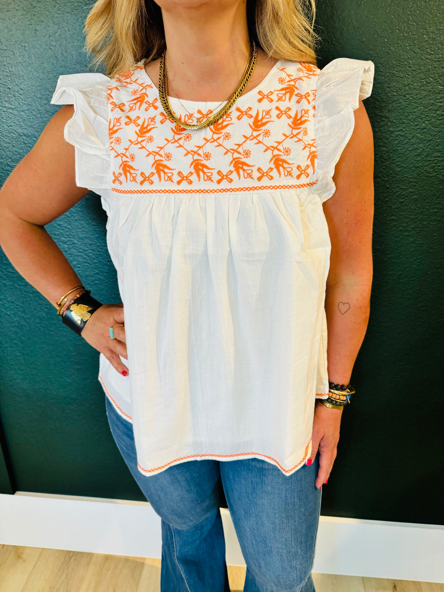 Embroidered Sleeveless Top
