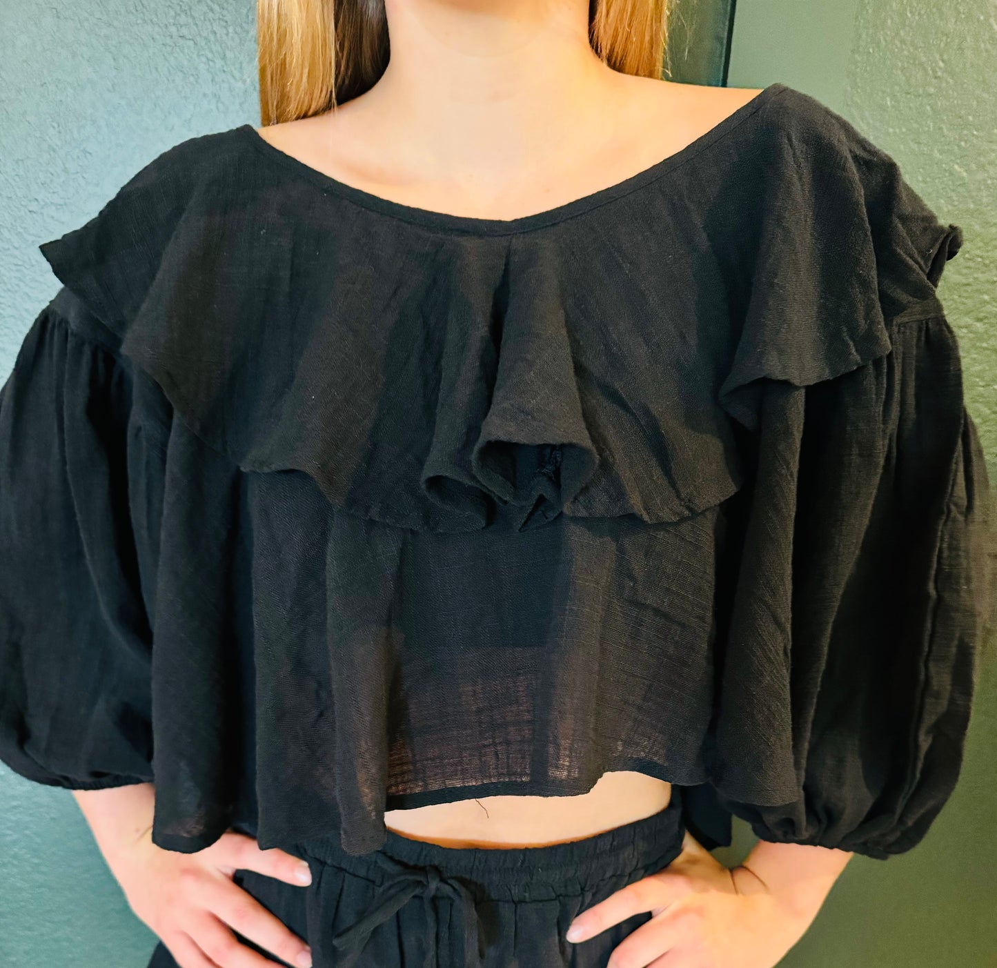Ruffled Crop Top and Shorts Set