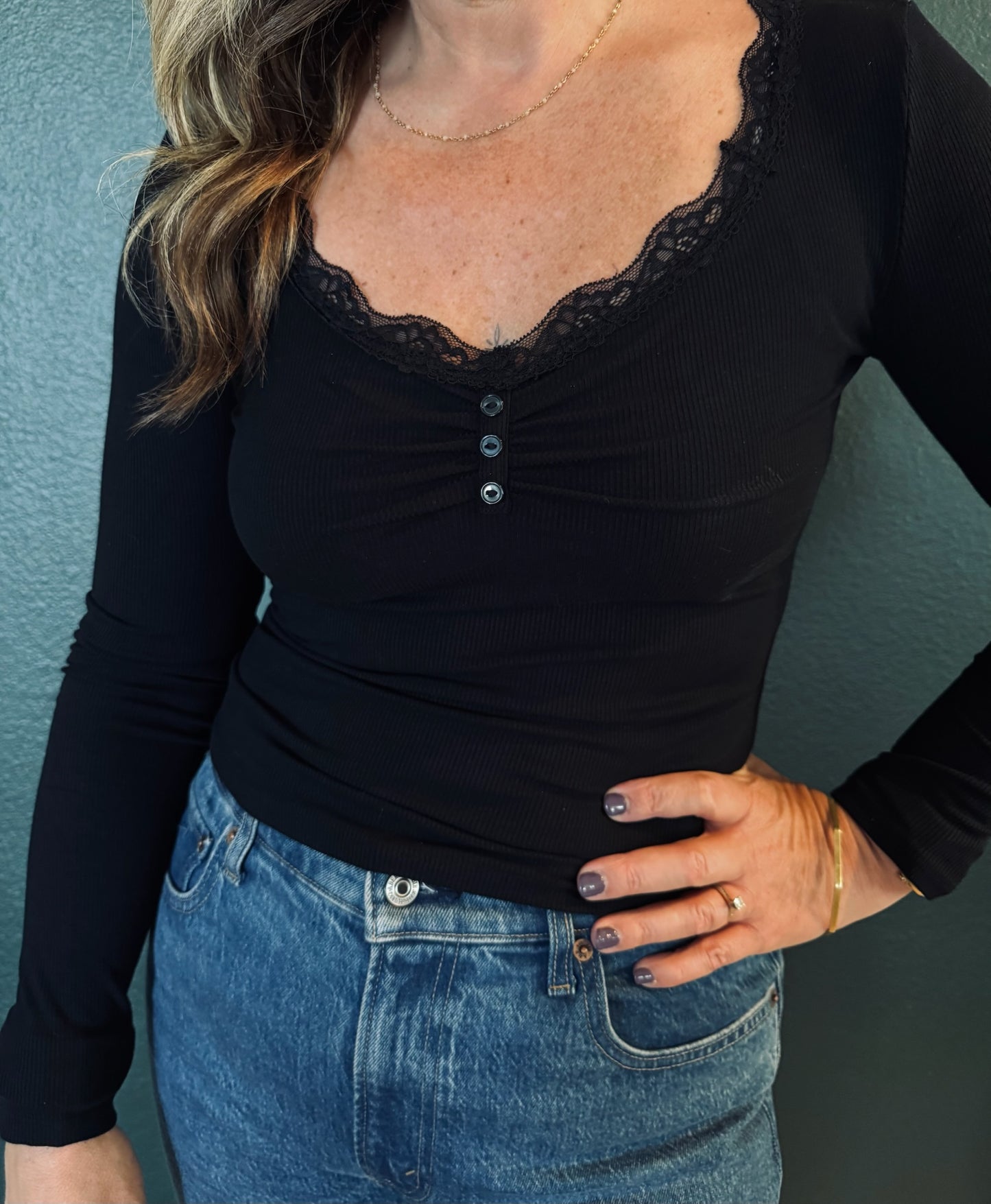 Lace & Ruche Knit Top