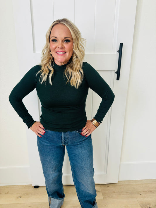 Mock Neck Sweater Top- Hunter green