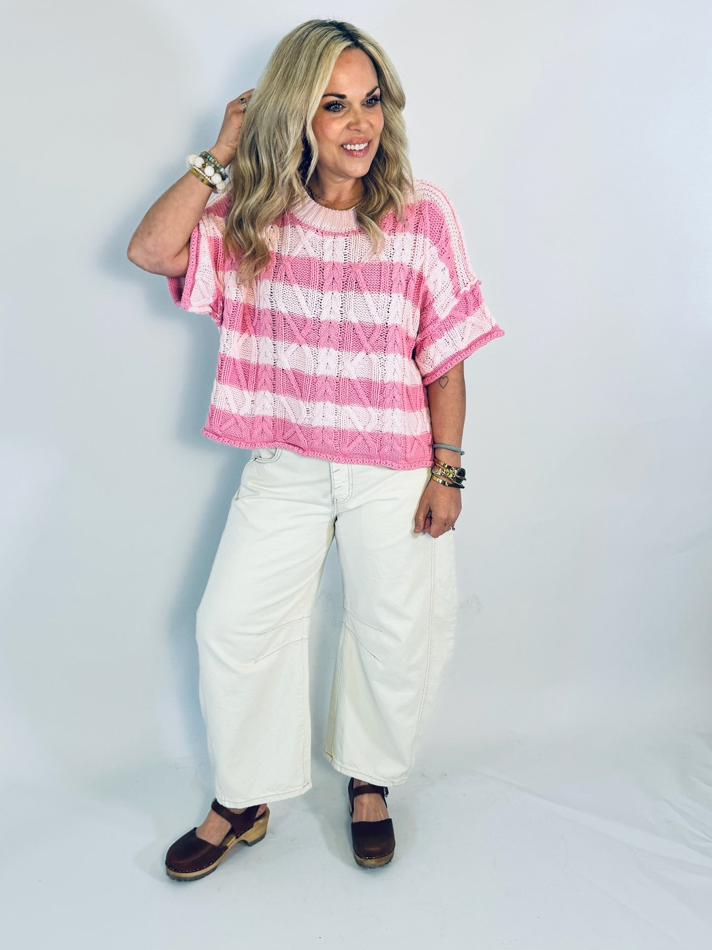Sunshine Striped Cable Knit Top