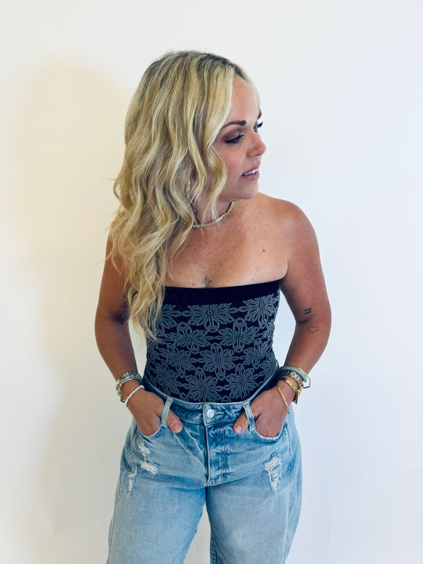 Strapless Jacquard Top