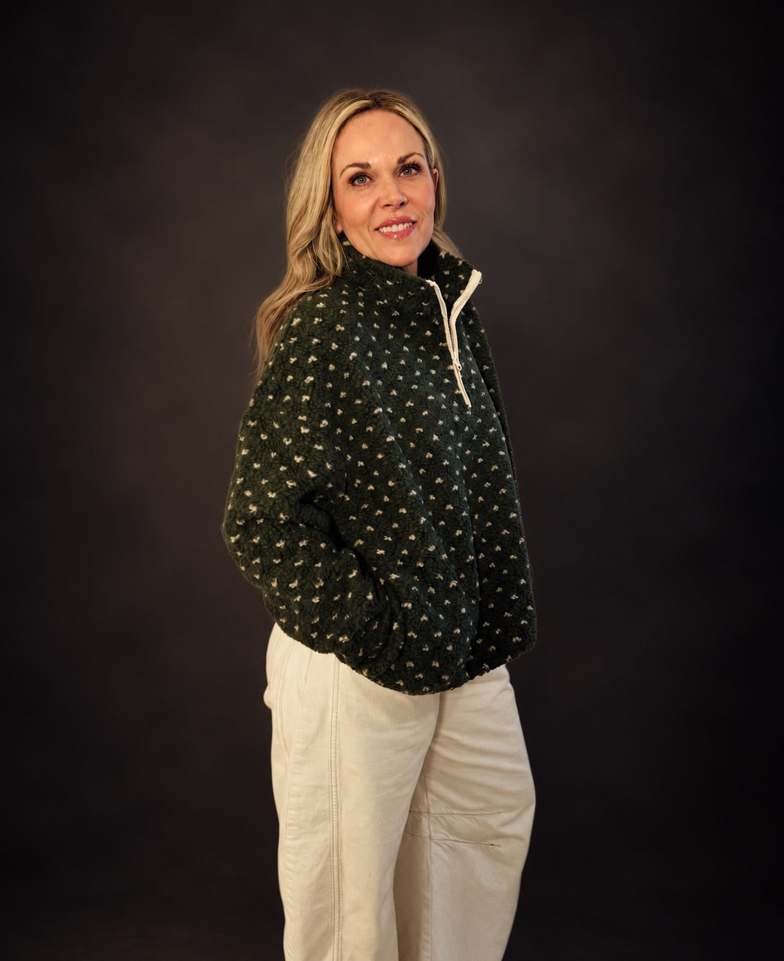 Polka Dot Half Zip Pullover