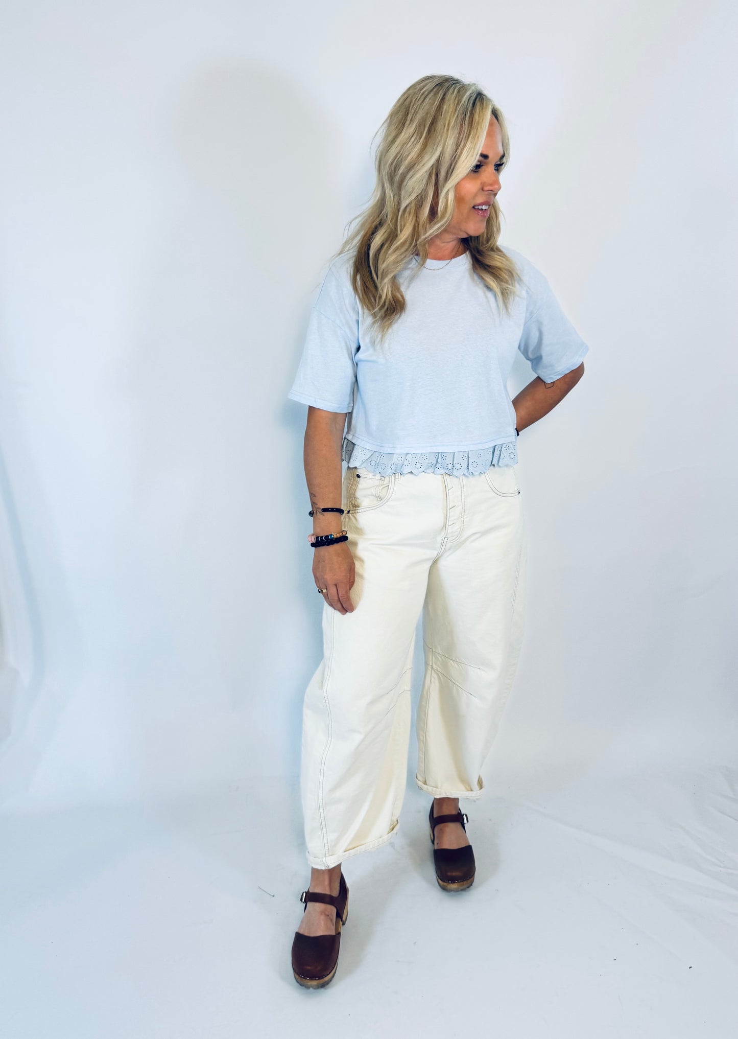 Breezy Eyelet Crop Tee