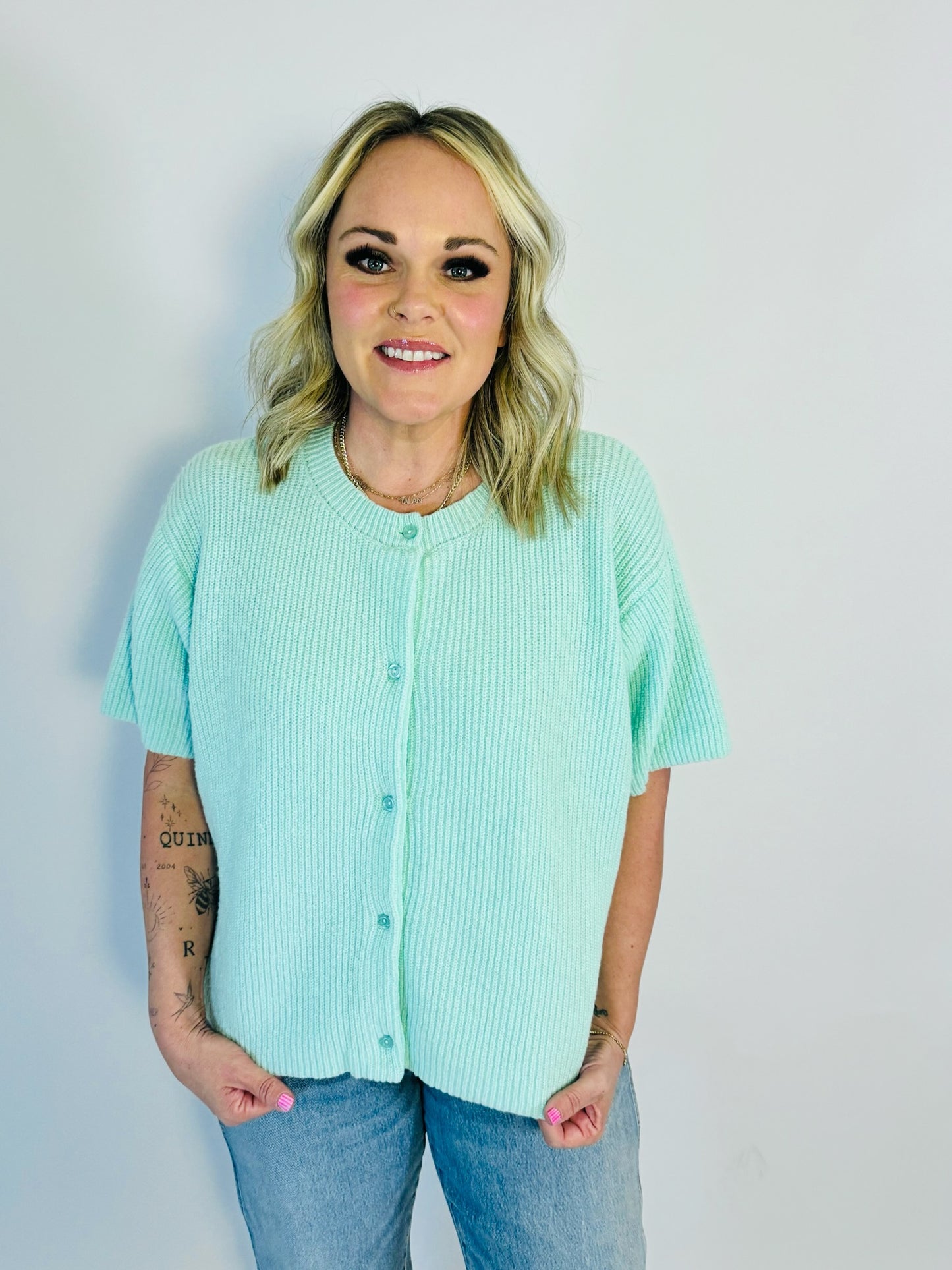 Mint Breeze Button Knit