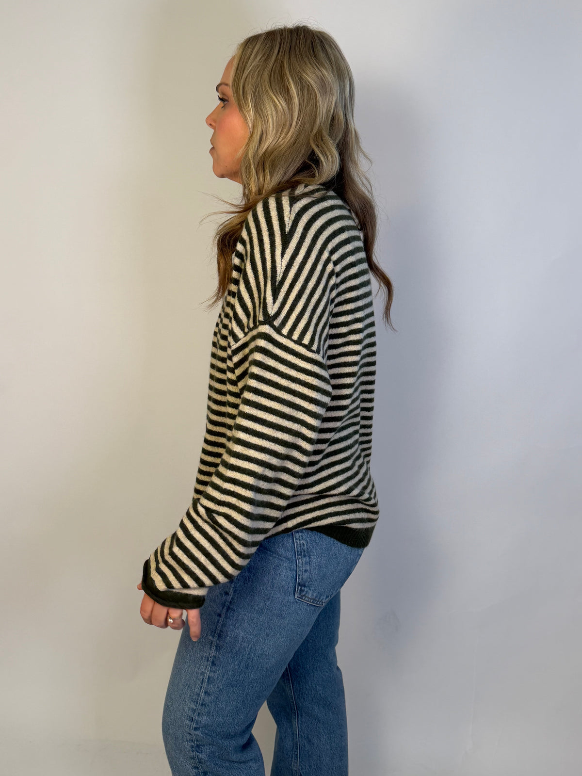 Olive Stripe Henley Sweater