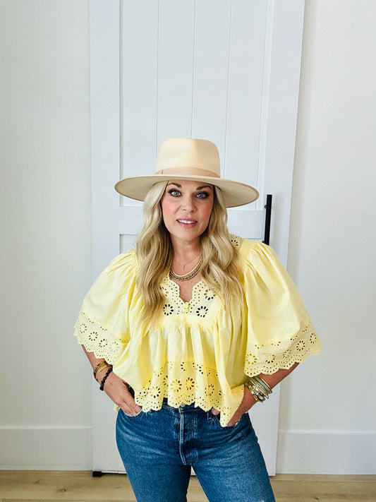Golden Bloom Eyelet Top