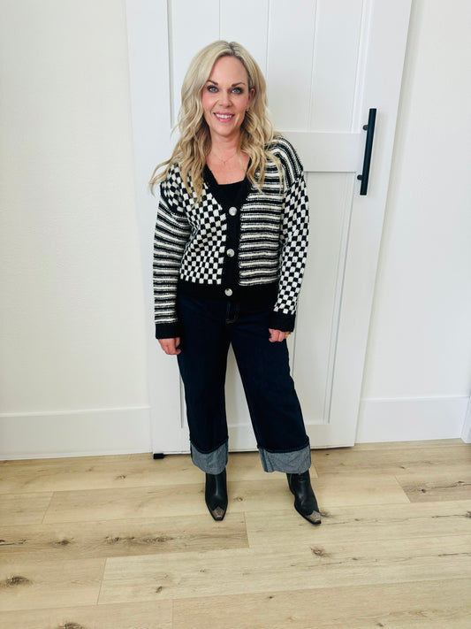 Checker & Stripe Cardigan