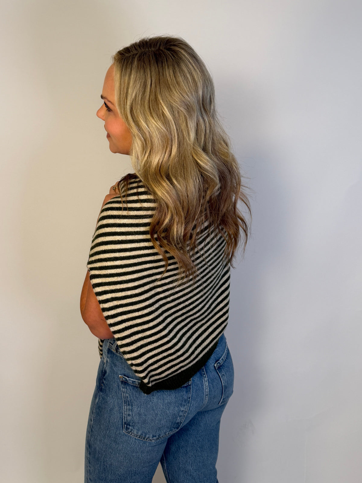 Olive Stripe Henley Sweater