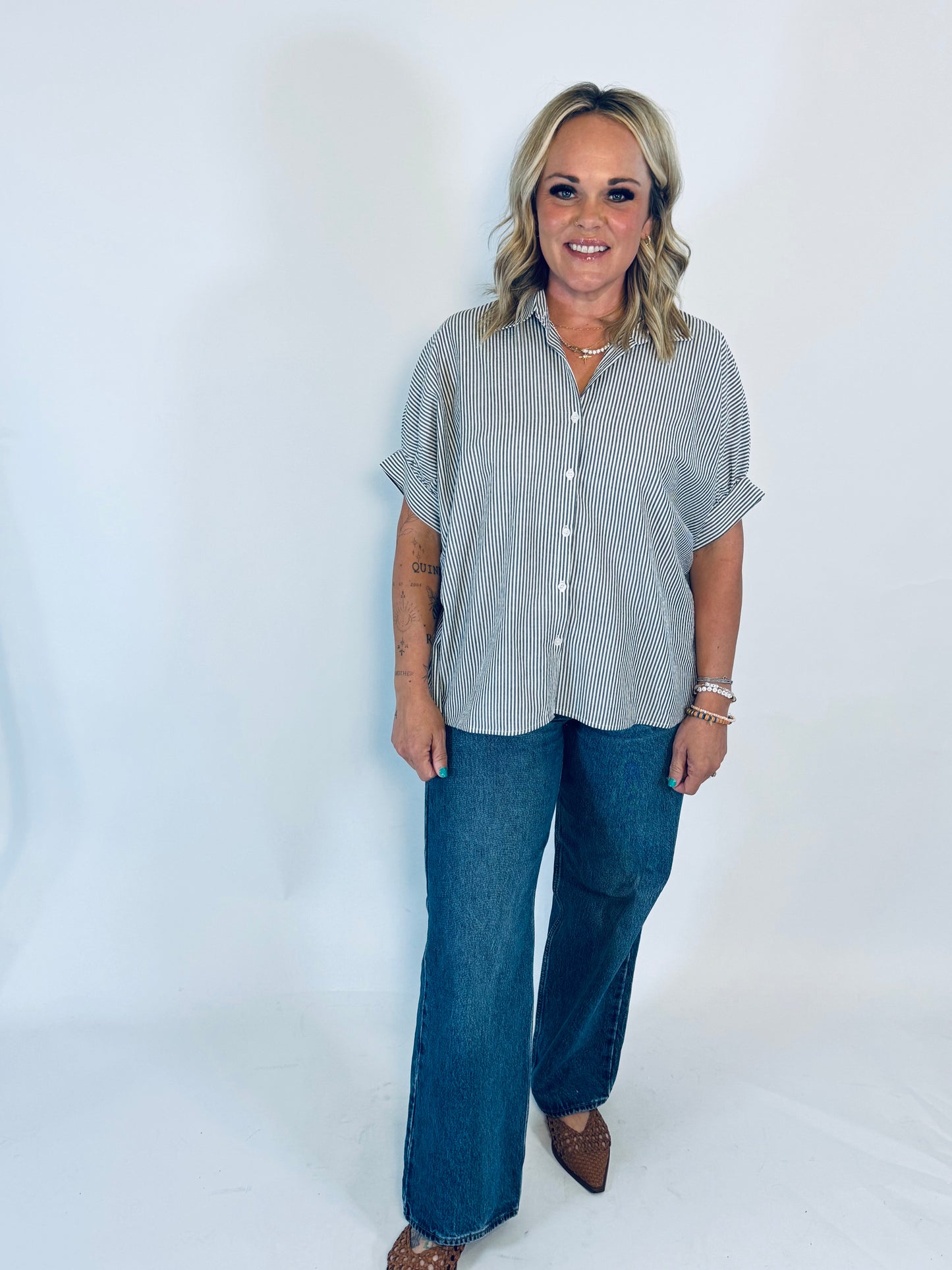Easy Button Stripe Blouse