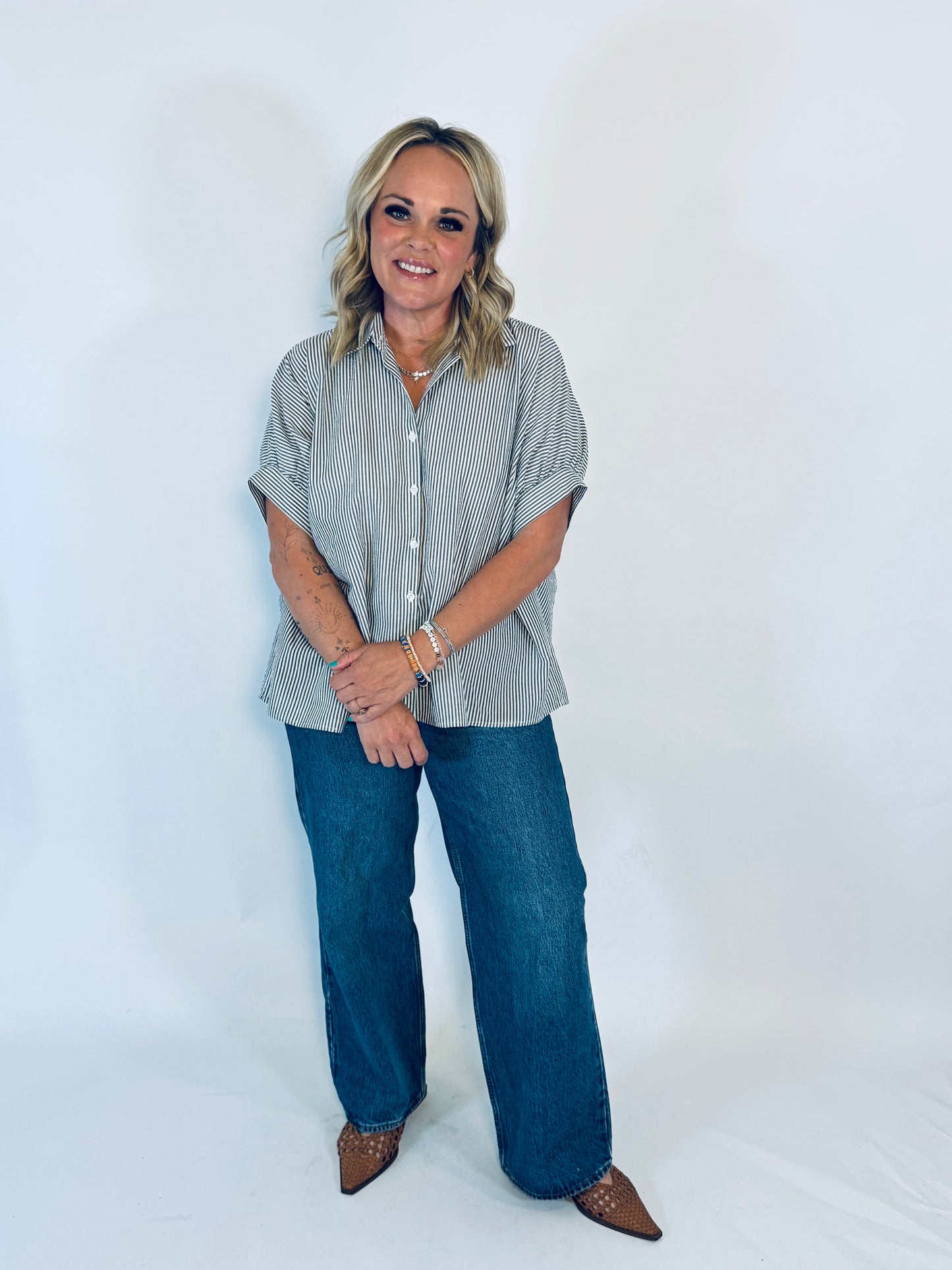 Easy Button Stripe Blouse
