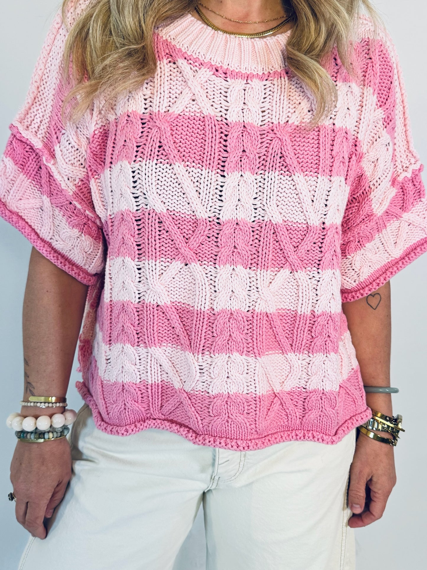 Sunshine Striped Cable Knit Top