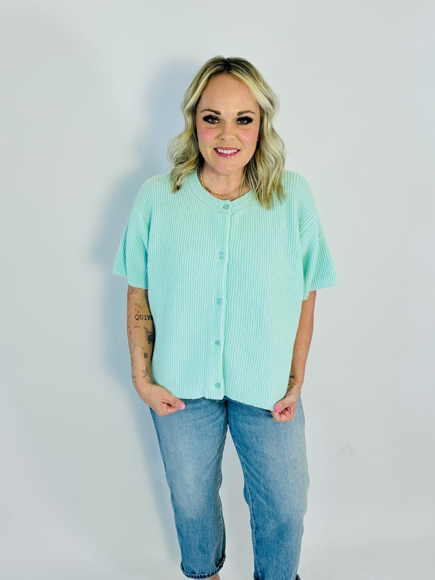 Mint Breeze Button Knit