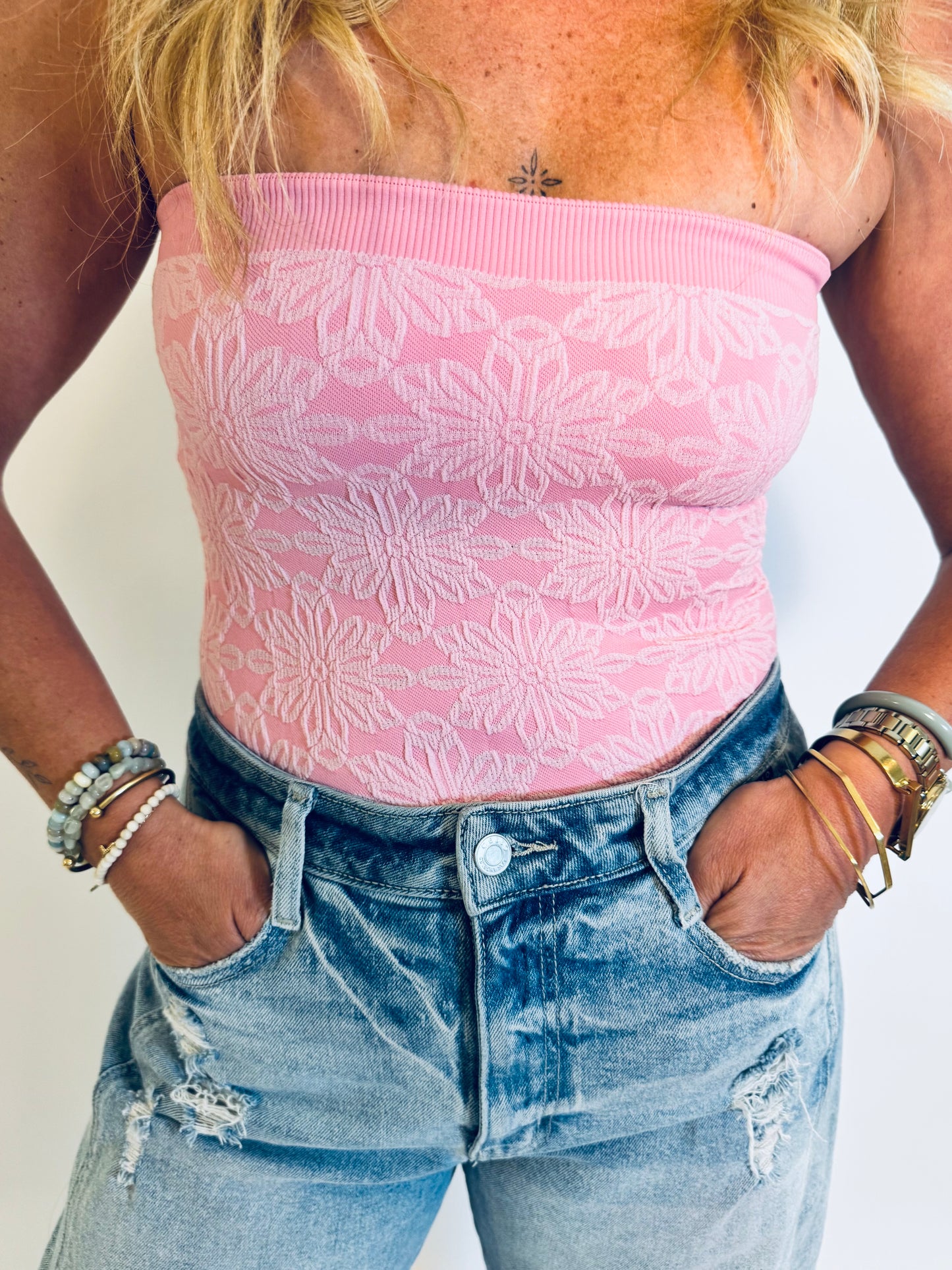 Strapless Jacquard Top