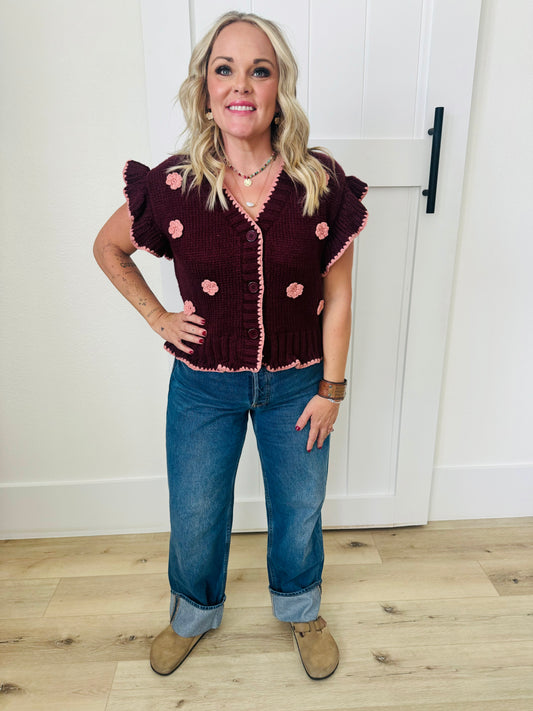 Crochet-Knit Cardigan Vest