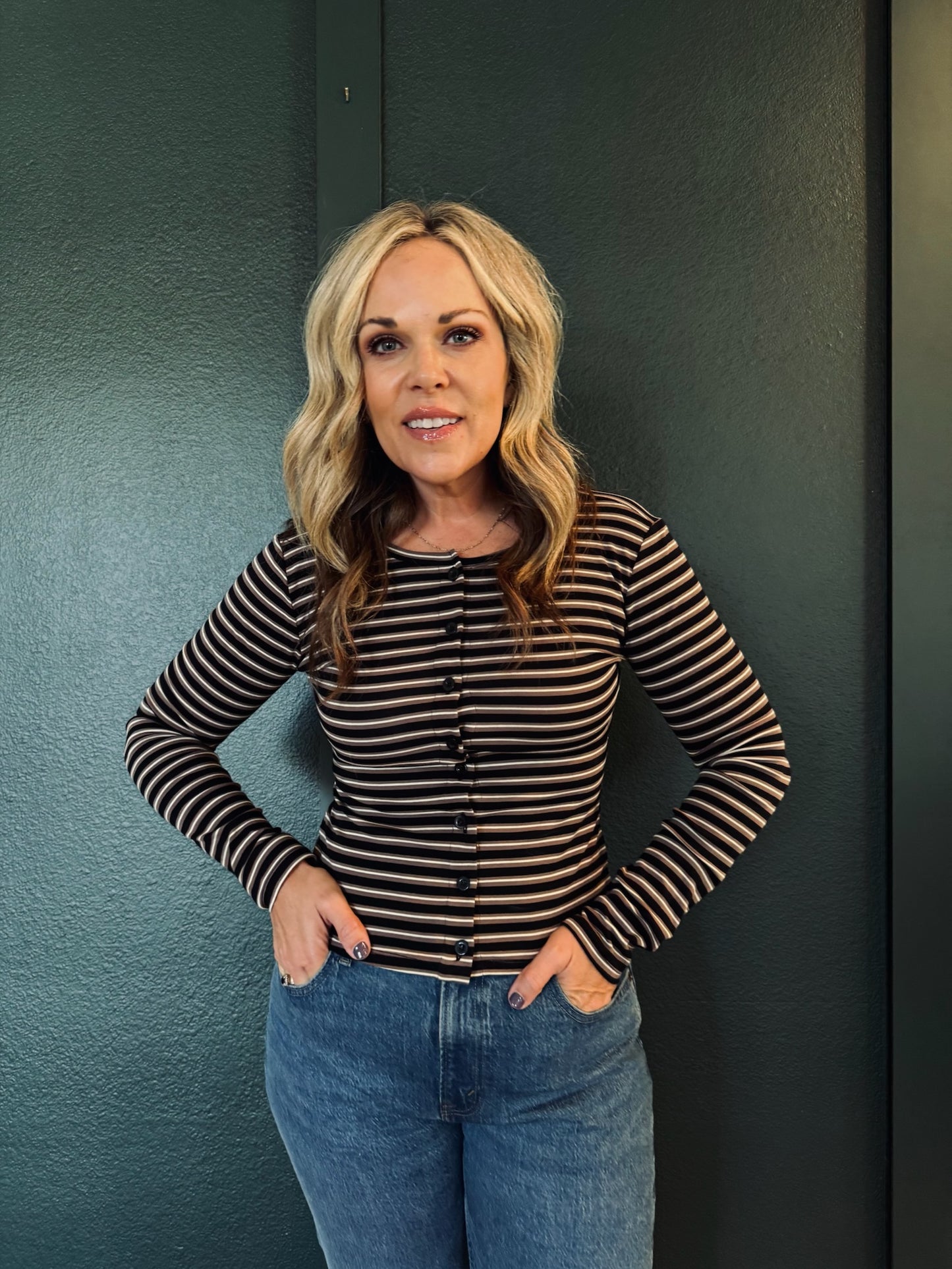 Desert Stripe Button-Down Top