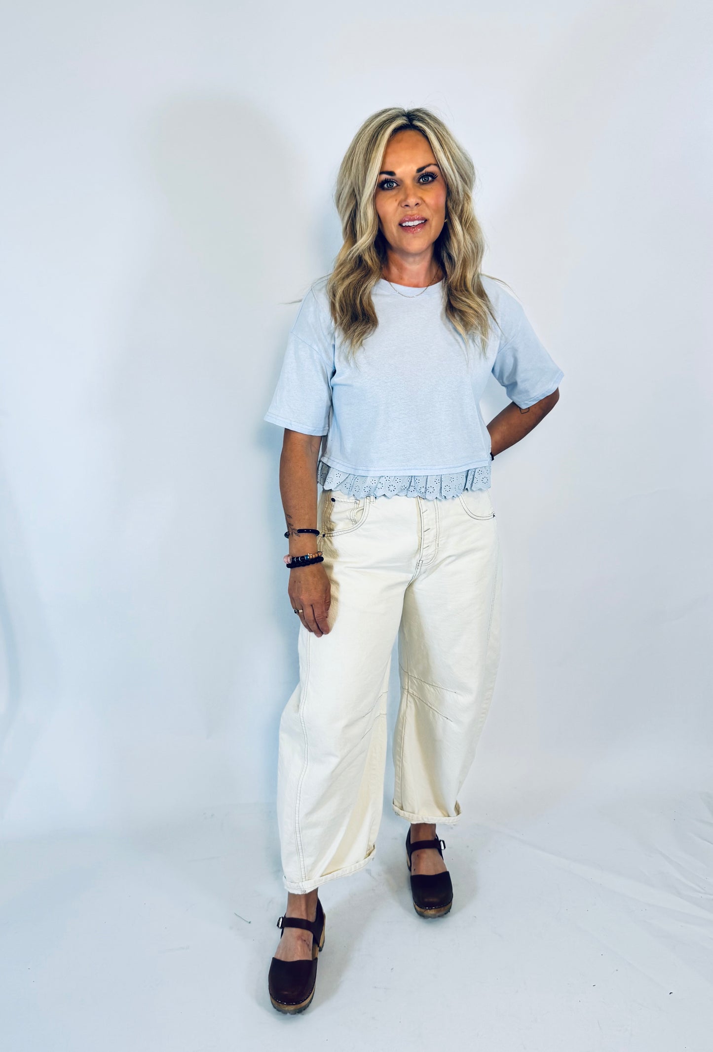 Breezy Eyelet Crop Tee