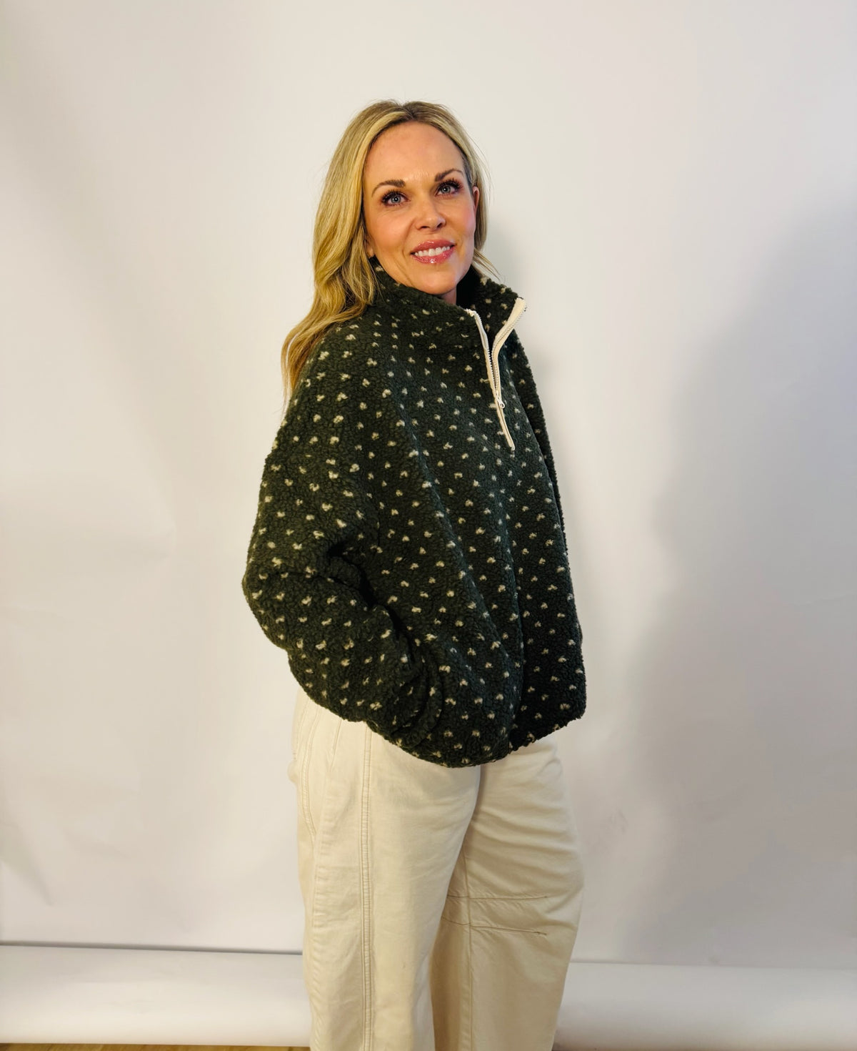 Polka Dot Half Zip Pullover