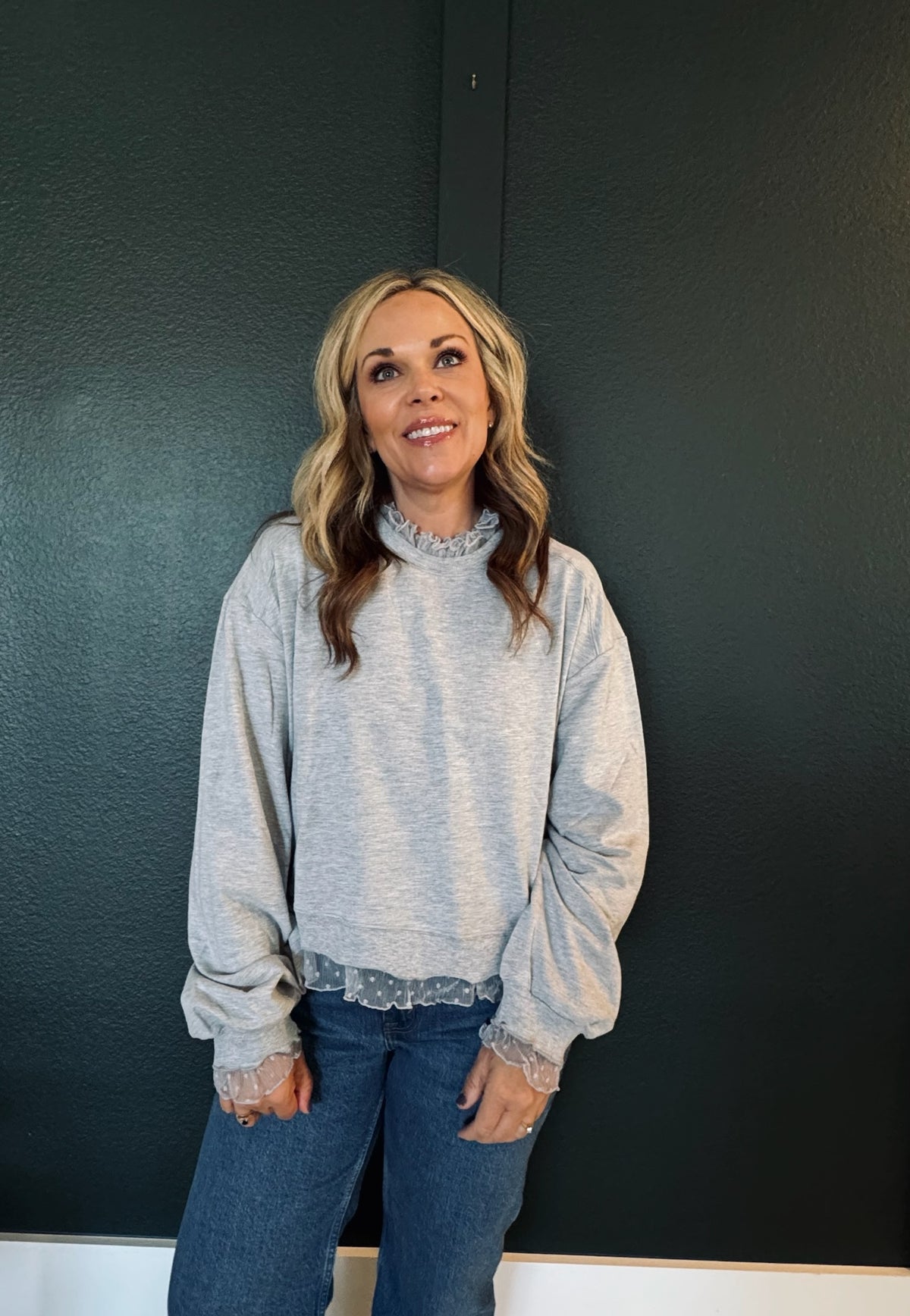 Ruffle Edge Layered Sweatshirt