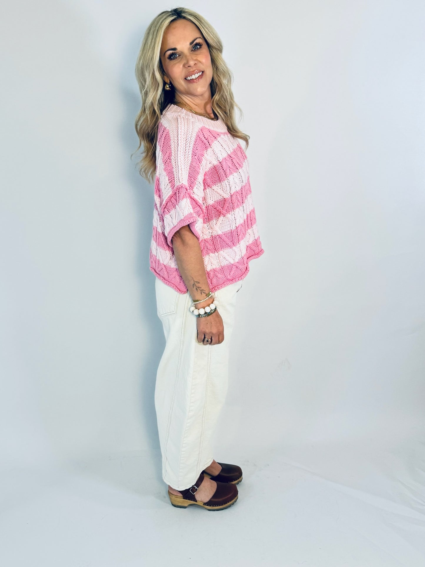 Sunshine Striped Cable Knit Top