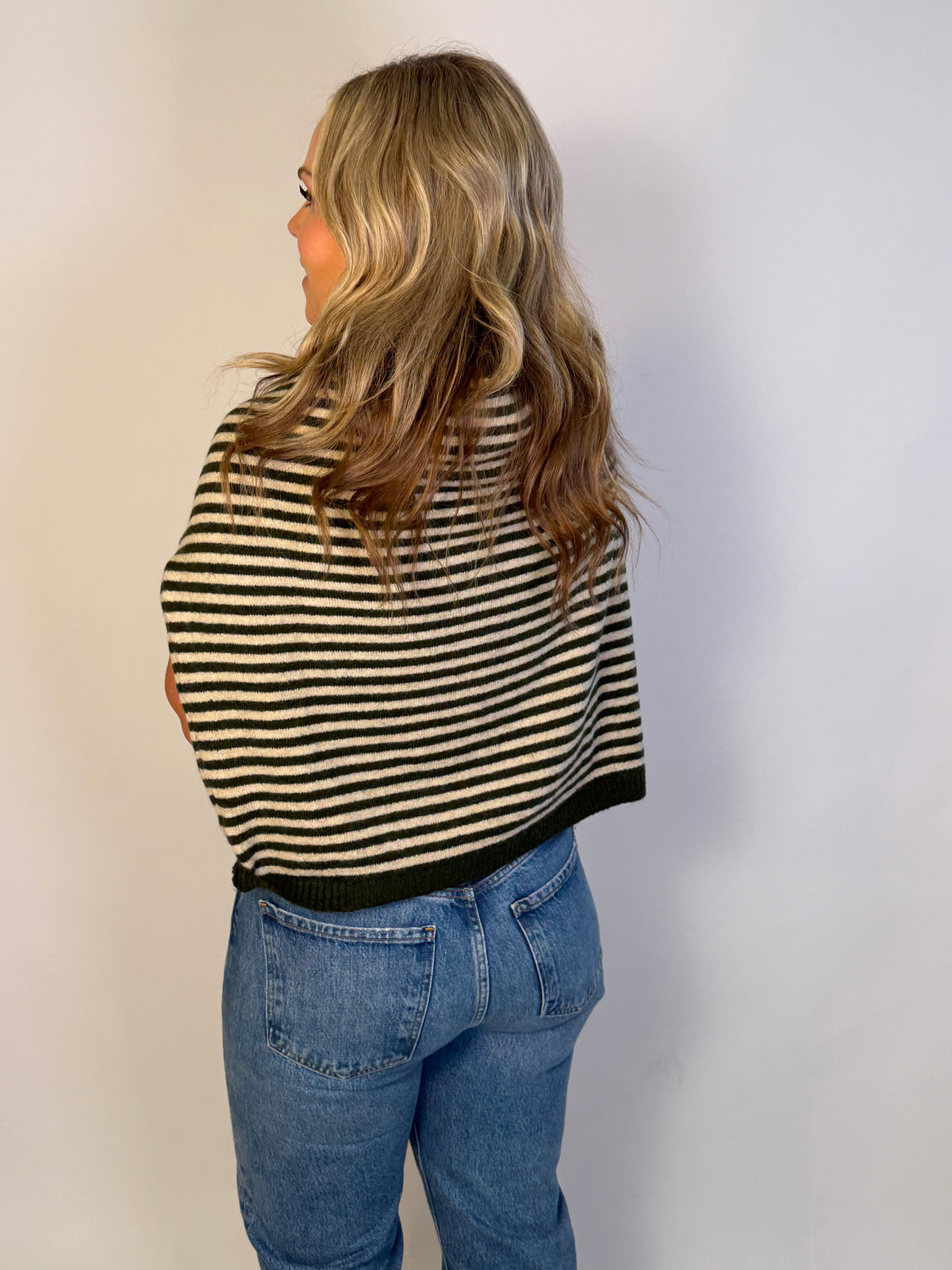 Olive Stripe Henley Sweater