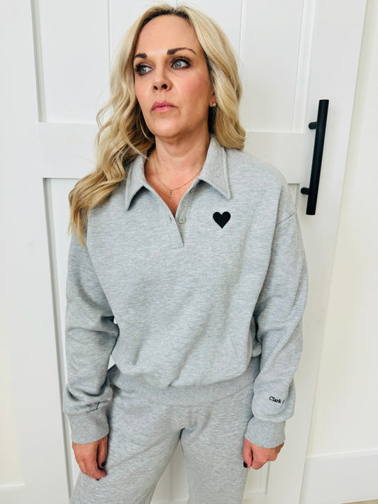 The Heart Polo Sweatshirt- Heather grey