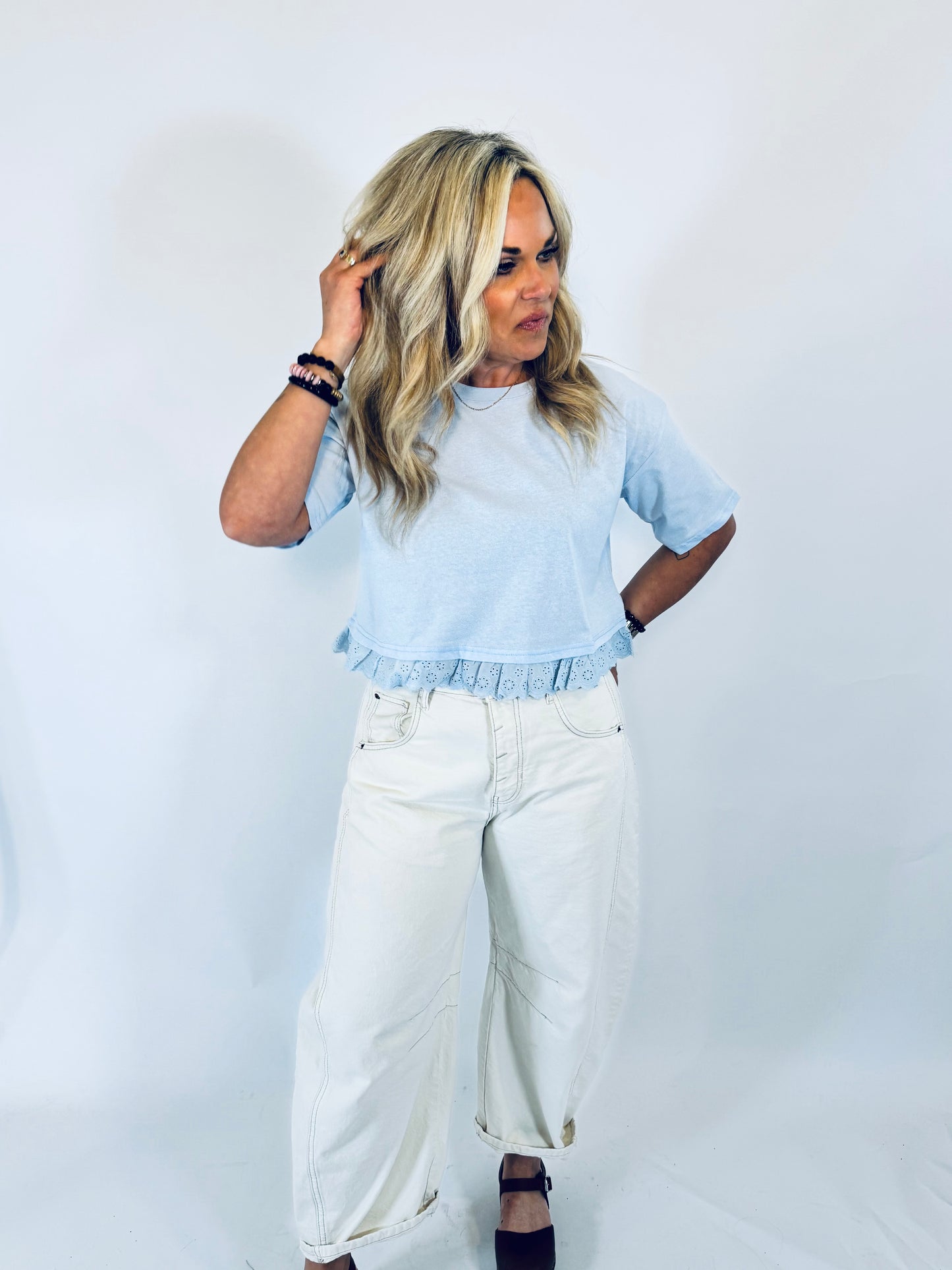 Breezy Eyelet Crop Tee