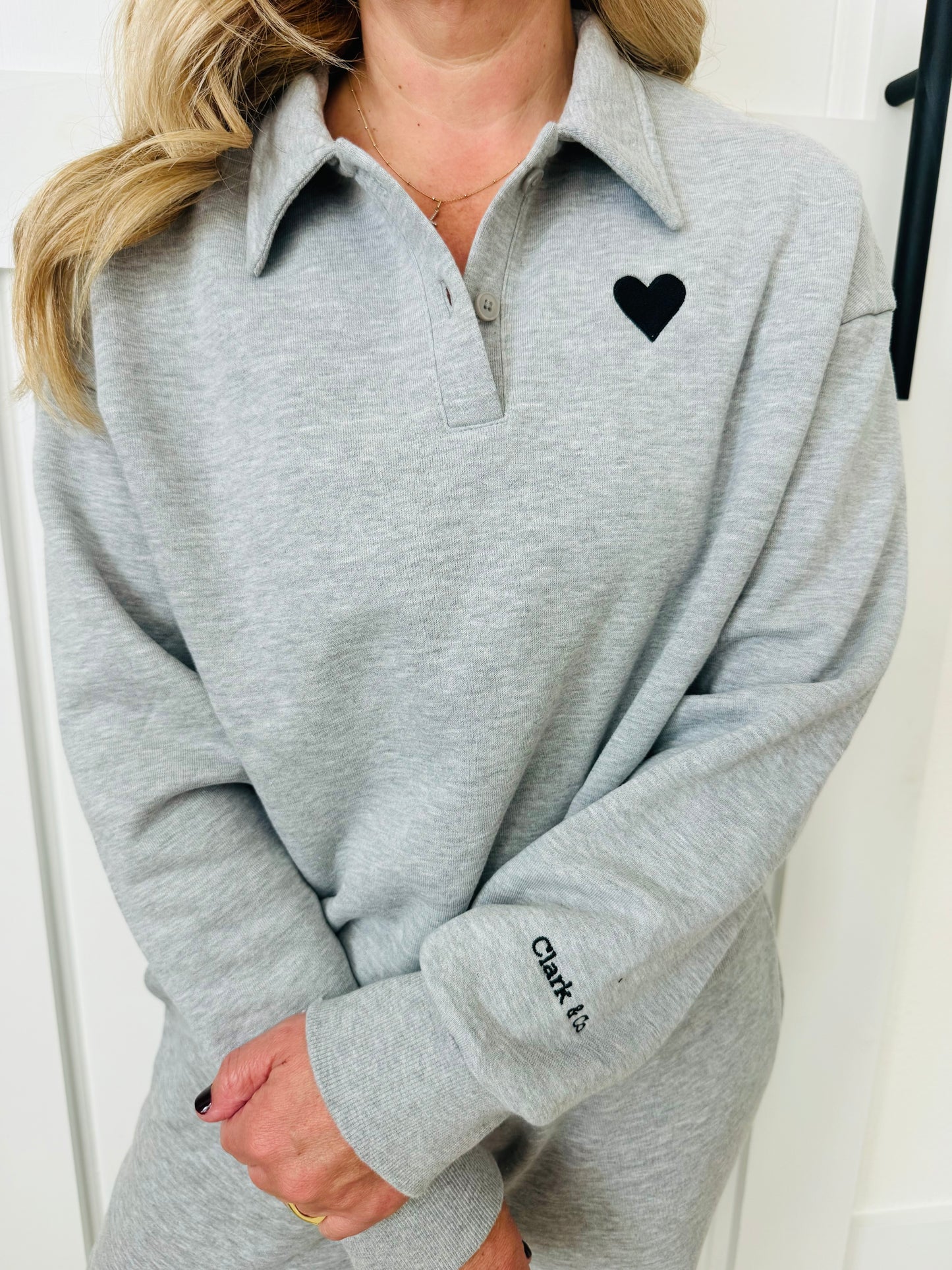 The Heart Polo Sweatshirt- Heather grey