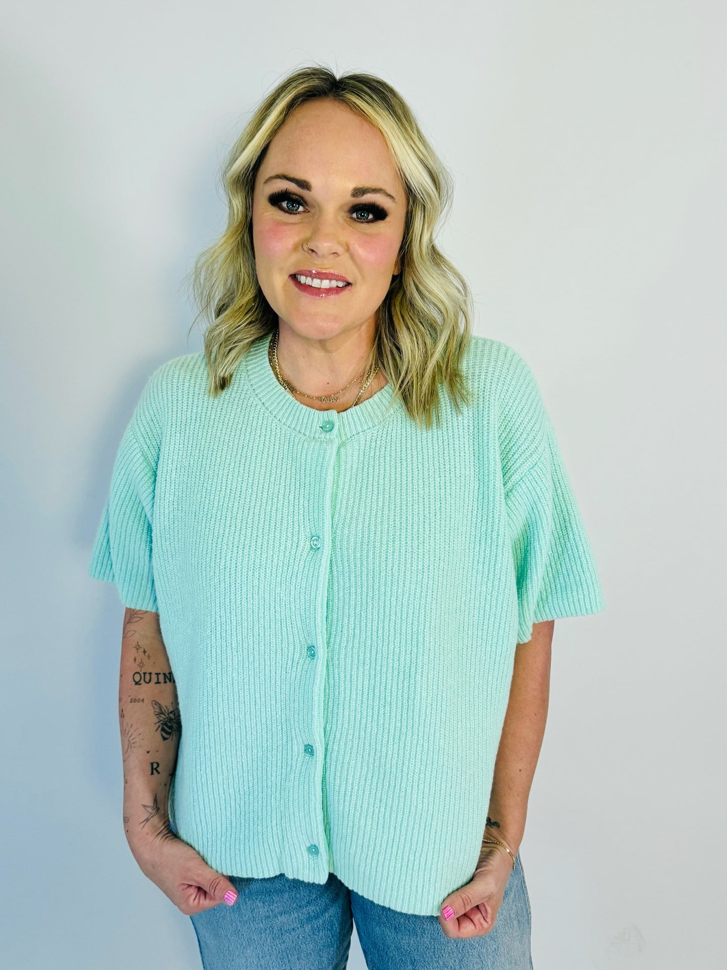 Mint Breeze Button Knit