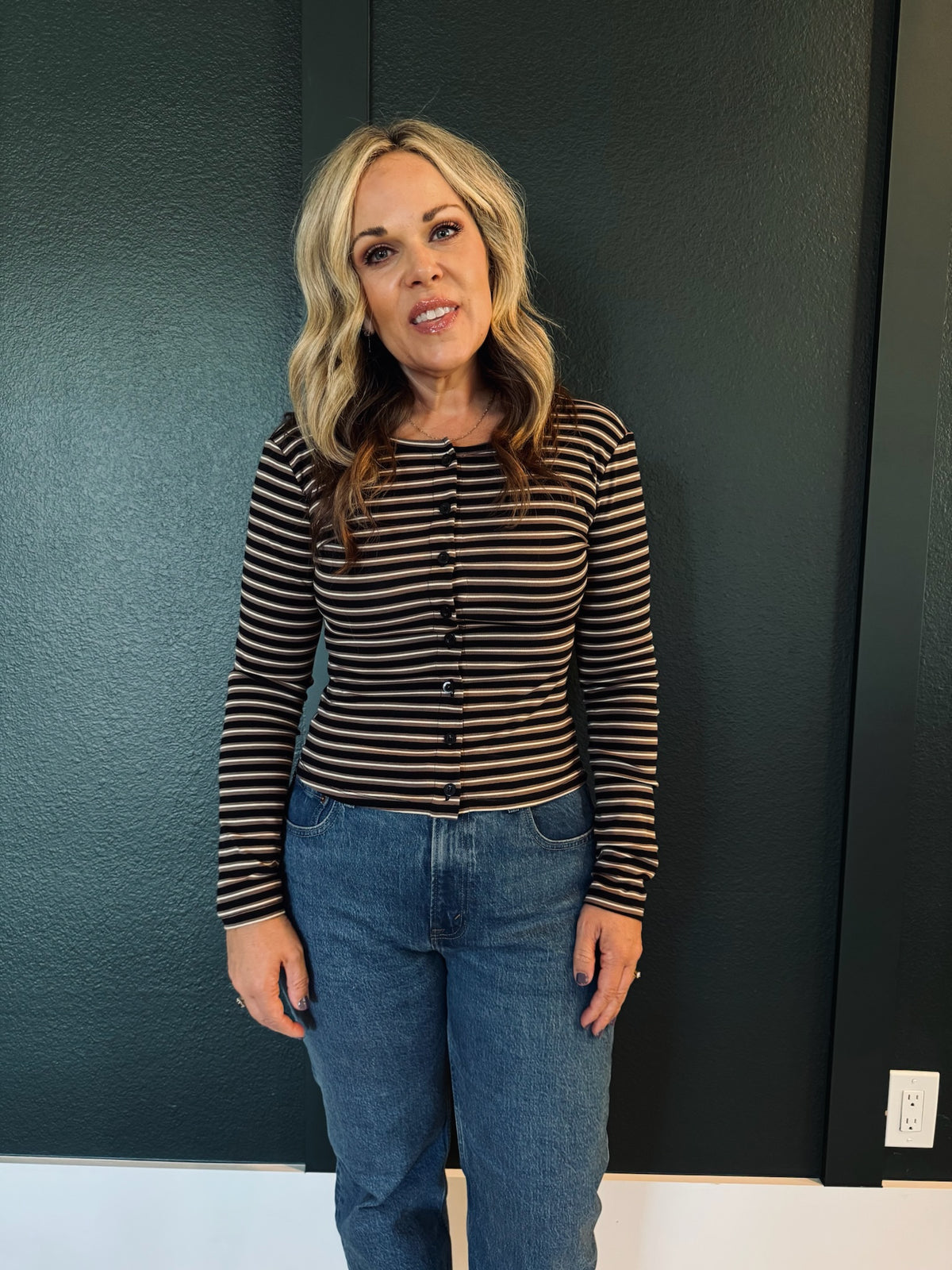 Desert Stripe Button-Down Top
