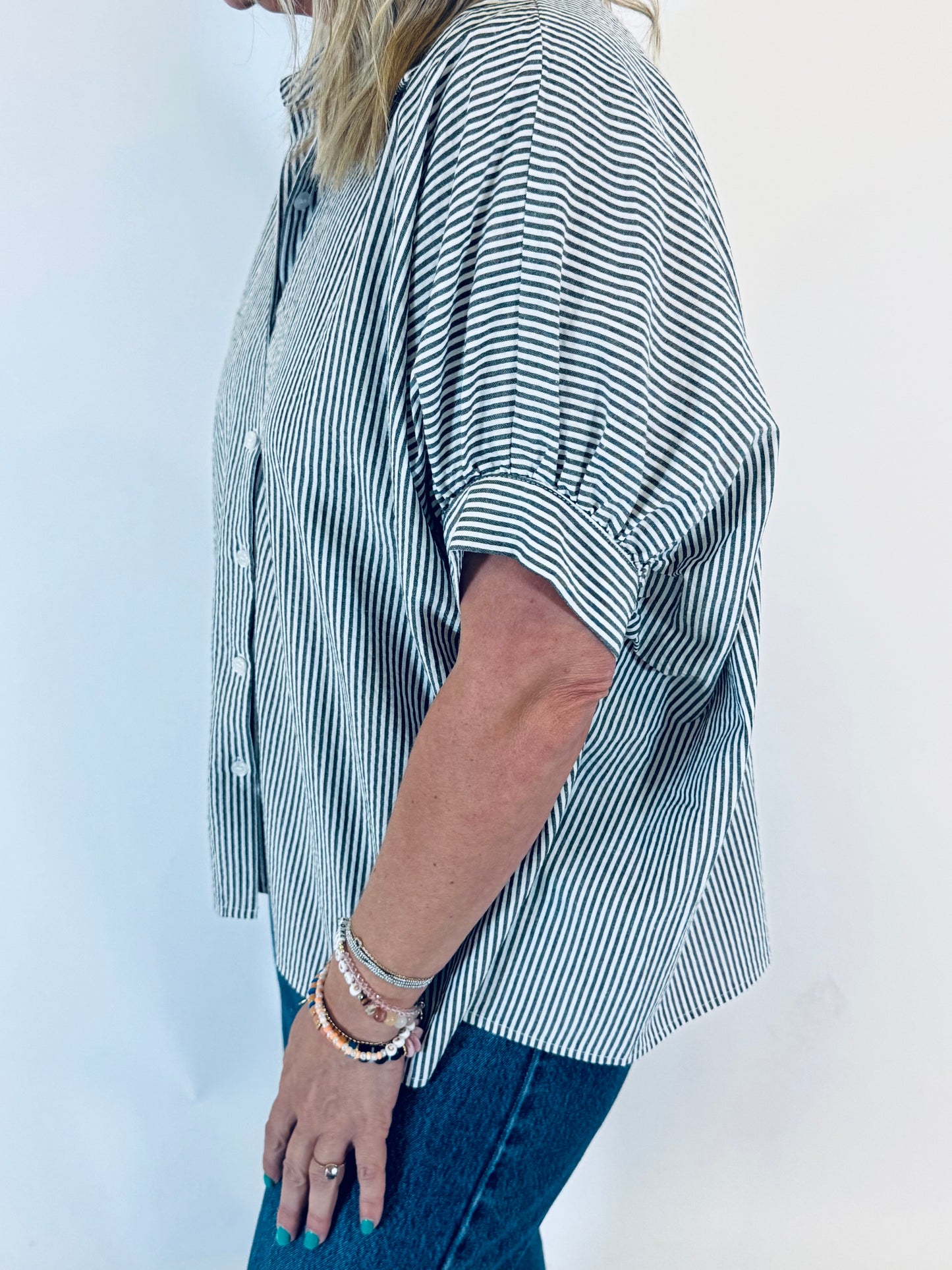 Easy Button Stripe Blouse