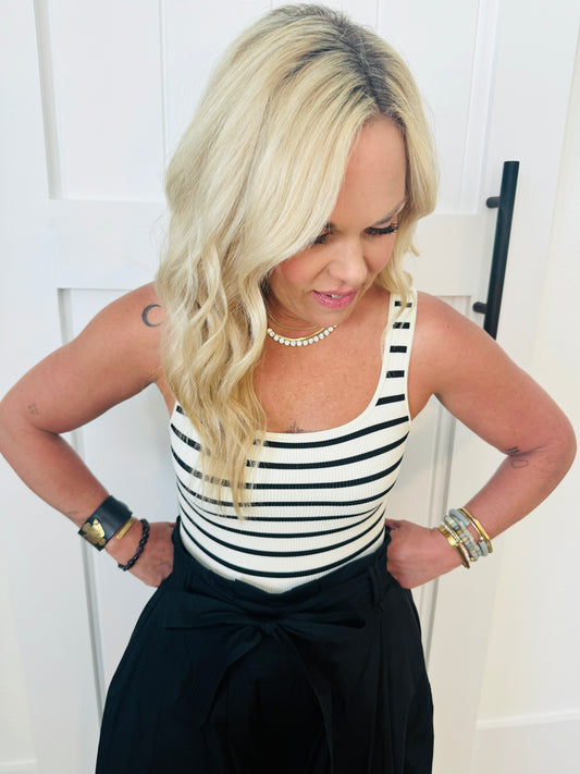 Striped Ribbed Bodysuit