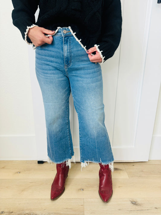 Mid Rise Raw Hem Jean