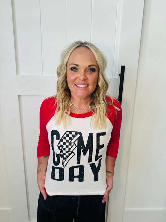 Gameday Bolt Graphic T- red sleeve