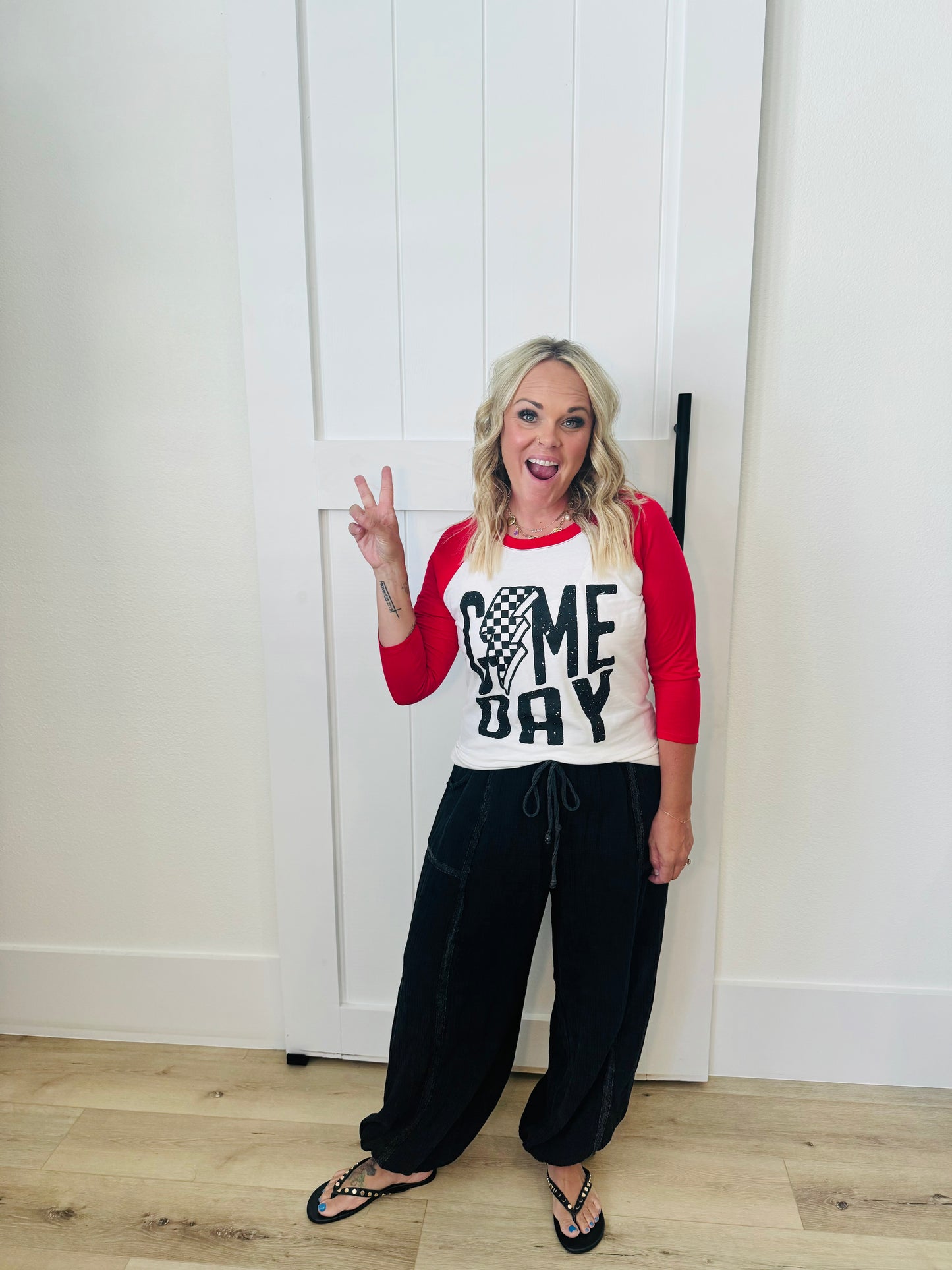 Gameday Bolt Graphic T- red sleeve