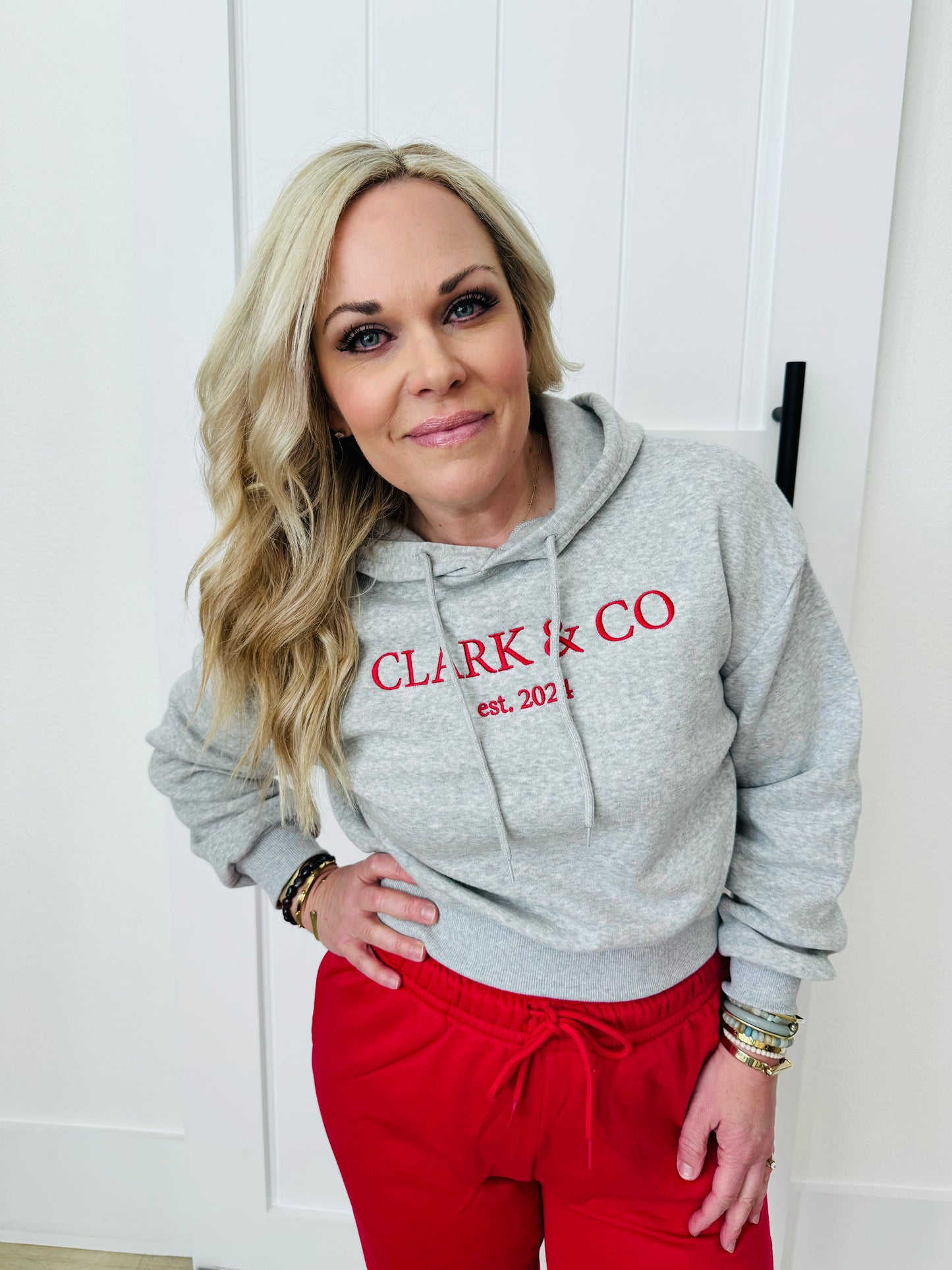 Cropped Fleece Embroidered Hoodie-