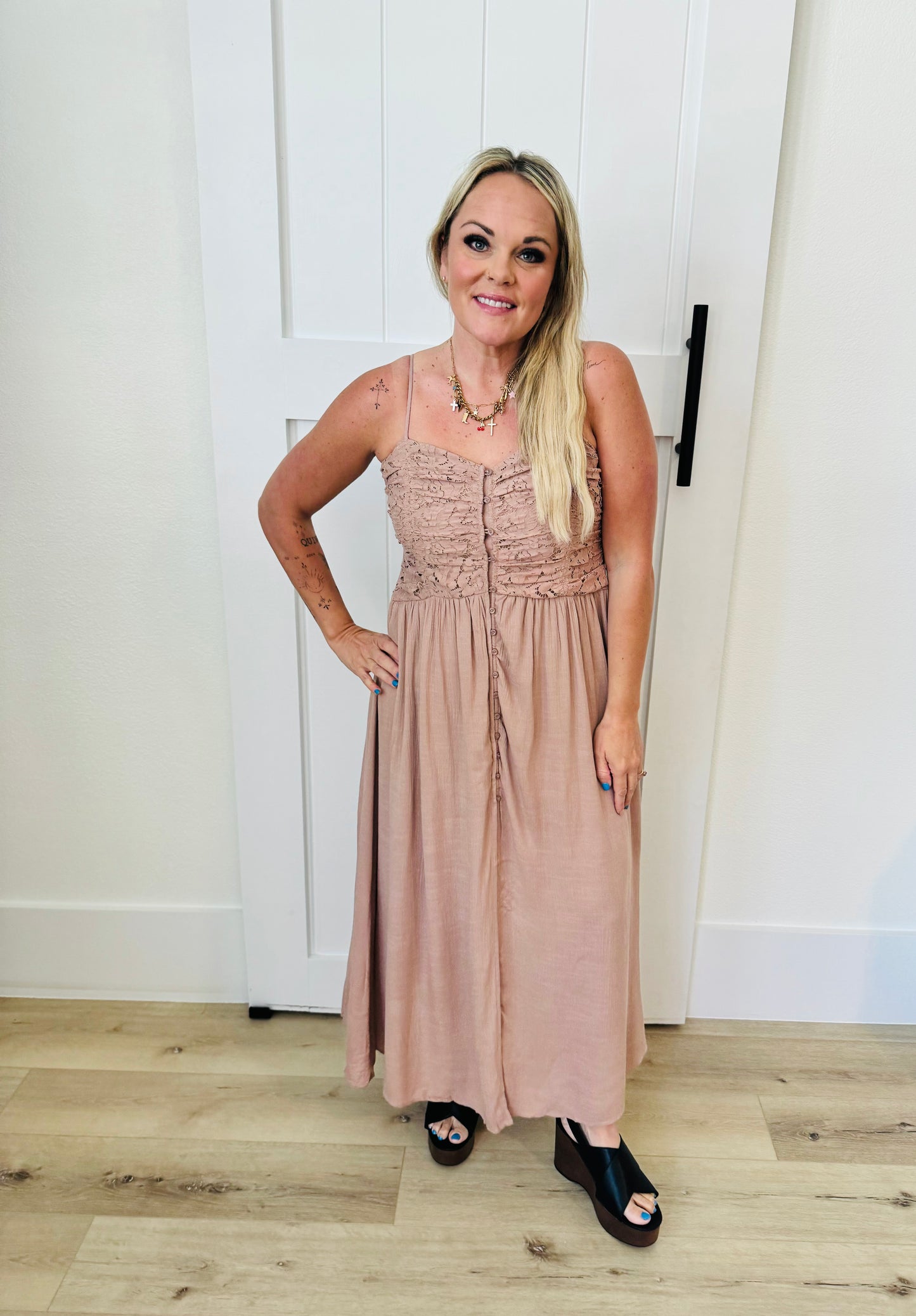 Lace Chiffon Midi Dress